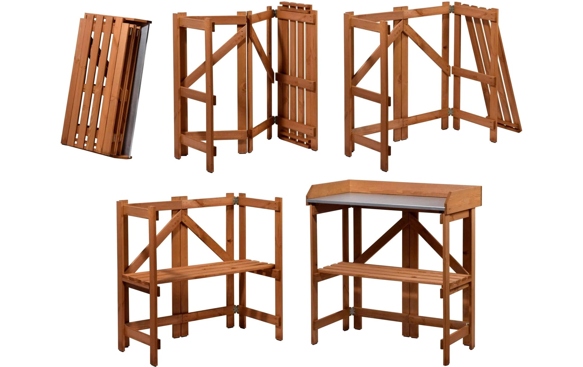 Dobar Faltbarer Pflanztisch (mit Ablage) – Kiefernholz – Braun – 850 × 890 × 440 mm