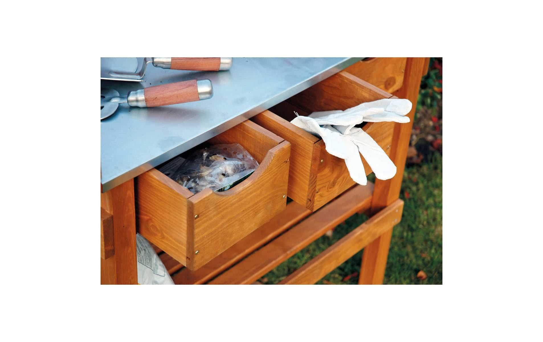 Dobar Pflanztisch – mit 3 Schubladen, 80 × 40 × 90 cm – Kiefernholz, Braun