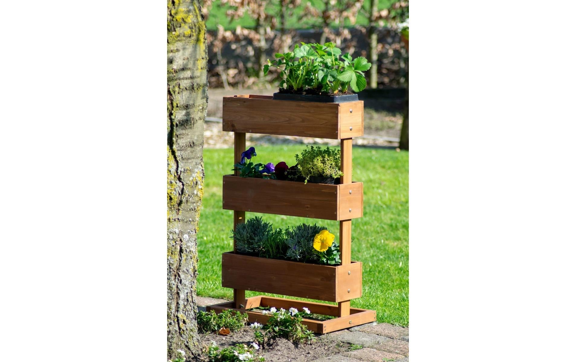 Dobar Pflanzbeet – 49,5 × 78 × 30 cm – Kiefernholz & Kunststoff, Braun, 3 Sektionen