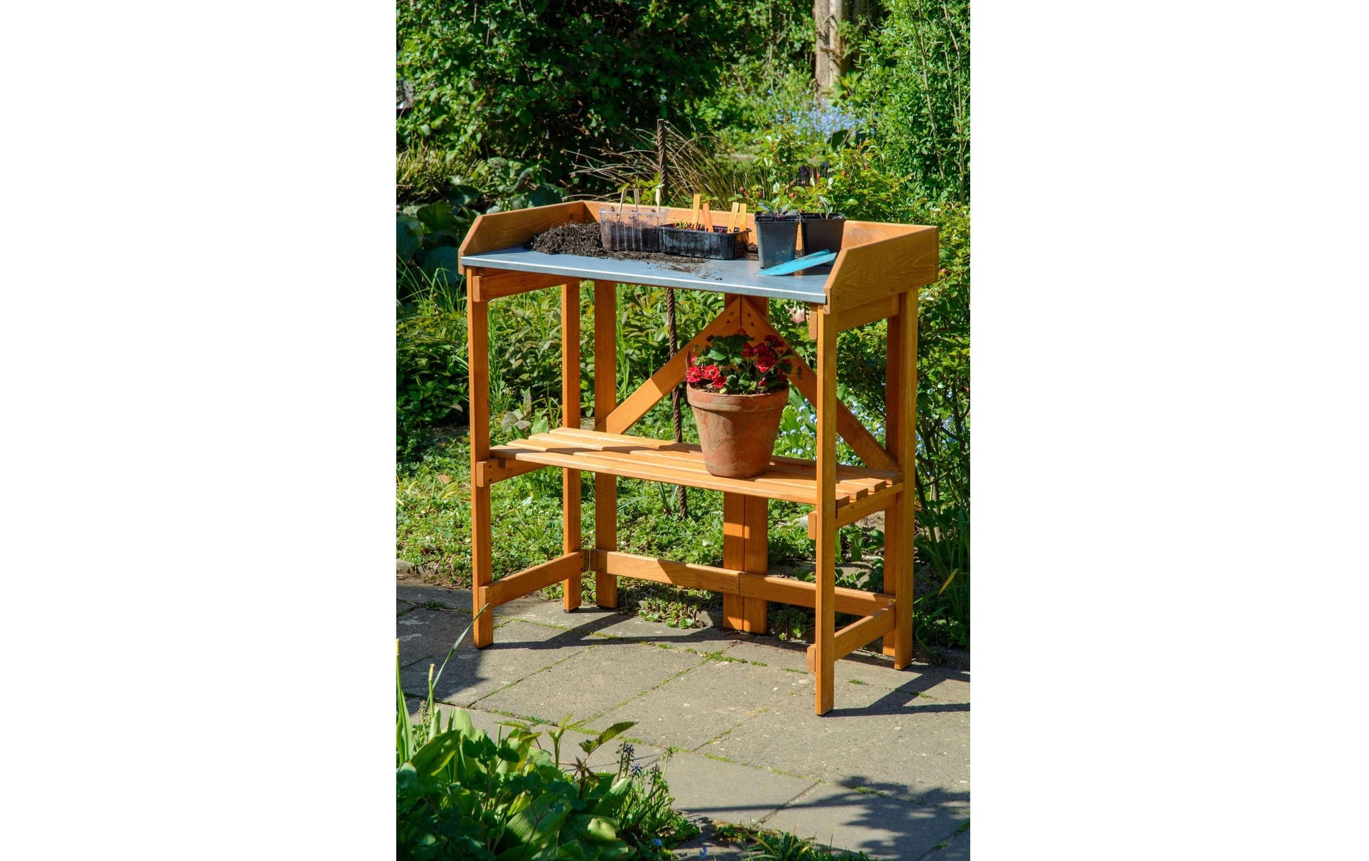 Dobar Faltbarer Pflanztisch (mit Ablage) – Kiefernholz – Braun – 850 × 890 × 440 mm
