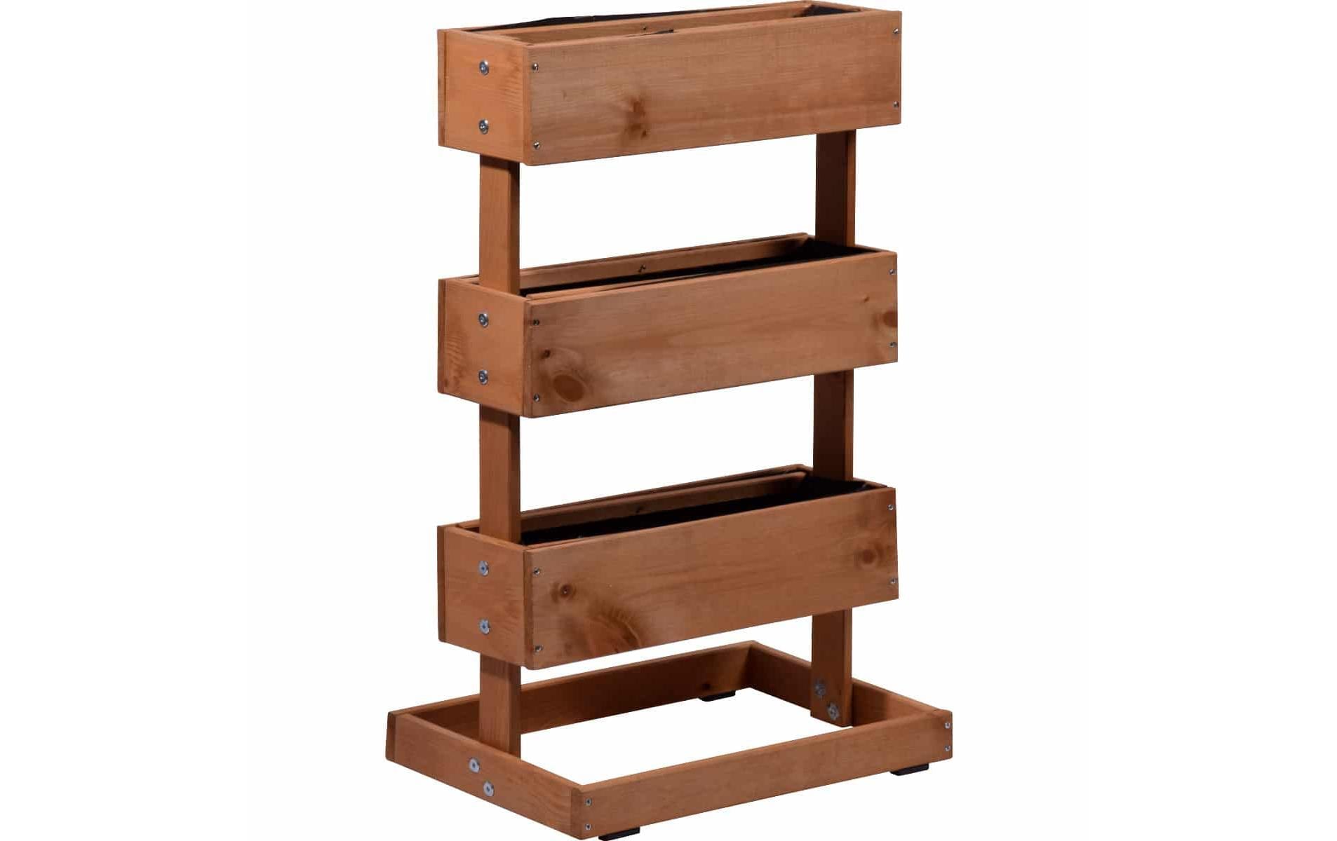 Dobar Pflanzbeet – 49,5 × 78 × 30 cm – Kiefernholz & Kunststoff, Braun, 3 Sektionen