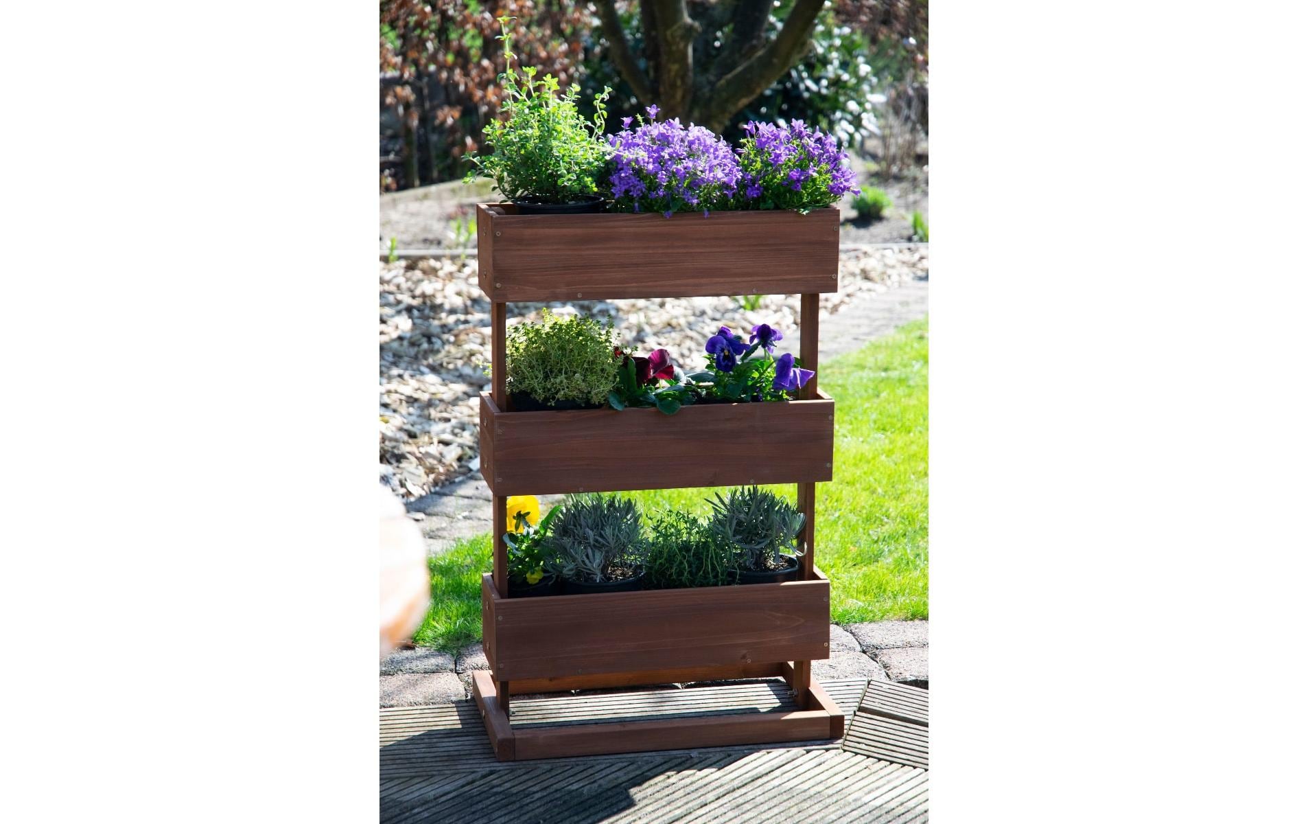 Dobar Pflanzbeet – 49,5 × 78 × 30 cm – Kiefernholz & Kunststoff, Braun, 3 Sektionen