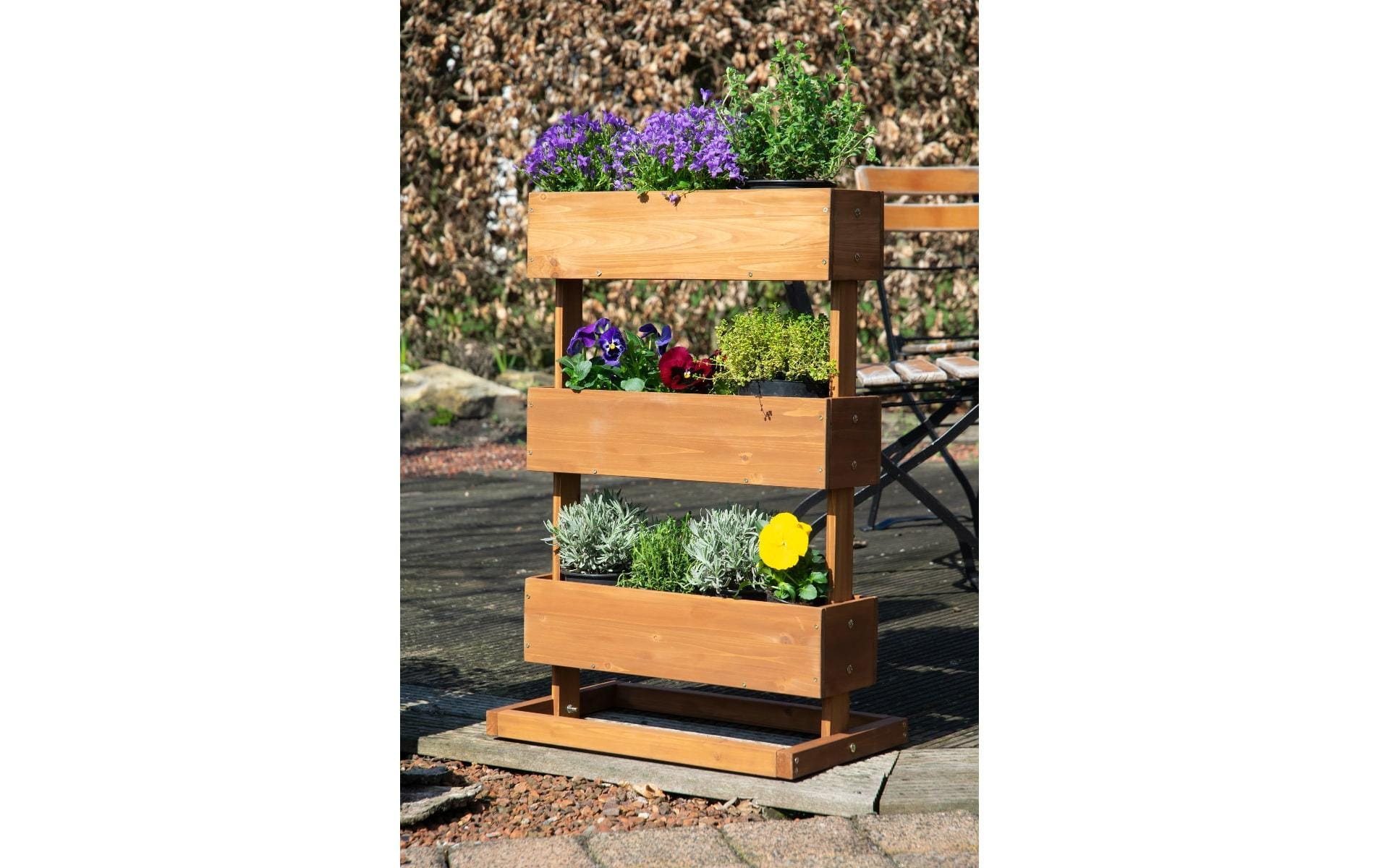 Dobar Pflanzbeet – 49,5 × 78 × 30 cm – Kiefernholz & Kunststoff, Braun, 3 Sektionen