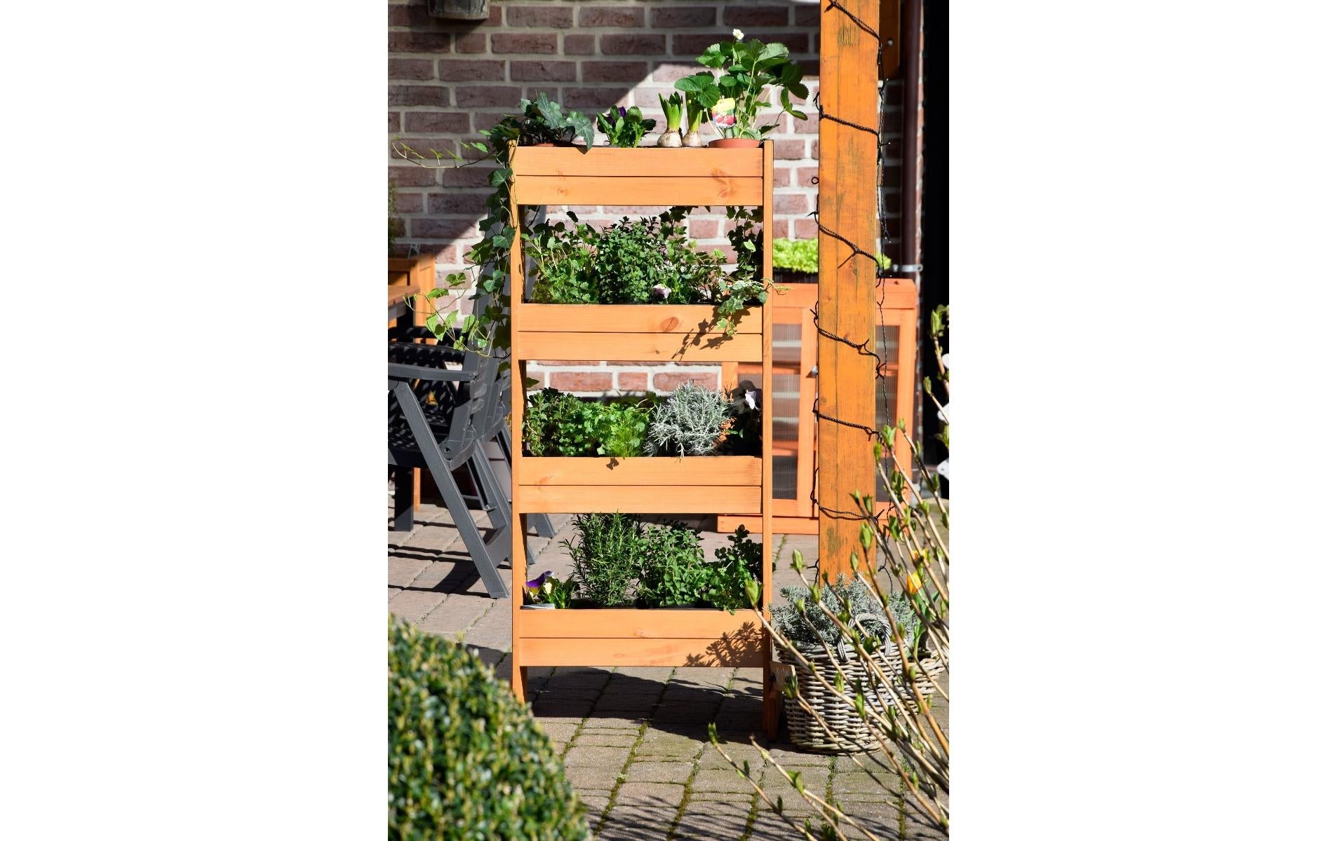 Dobar Pflanzbeet – 4 Sektionen – 55 × 125 × 40 cm – Kiefernholz & Kunststoff, Braun