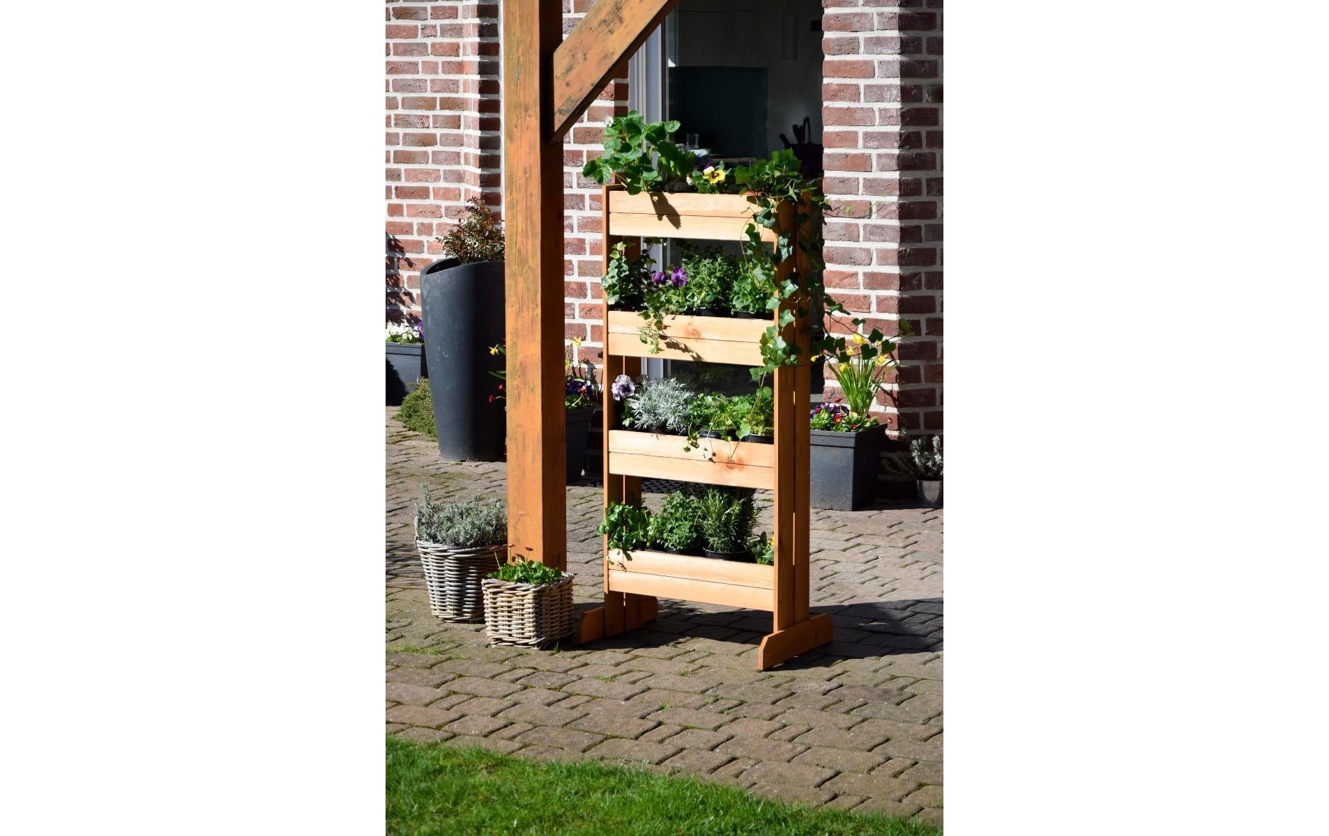 Dobar Pflanzbeet – 4 Sektionen – 55 × 125 × 40 cm – Kiefernholz & Kunststoff, Braun