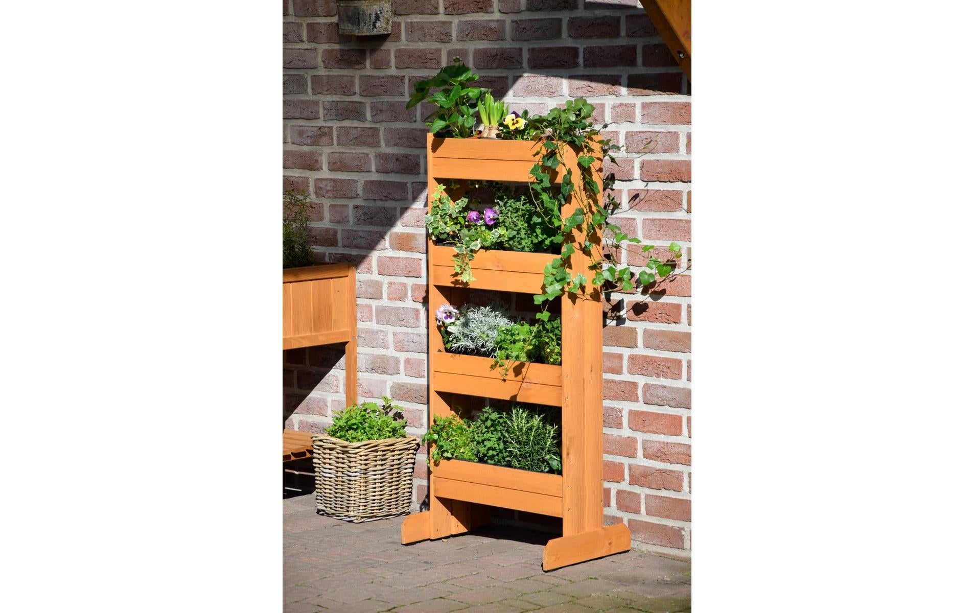 Dobar Pflanzbeet – 4 Sektionen – 55 × 125 × 40 cm – Kiefernholz & Kunststoff, Braun