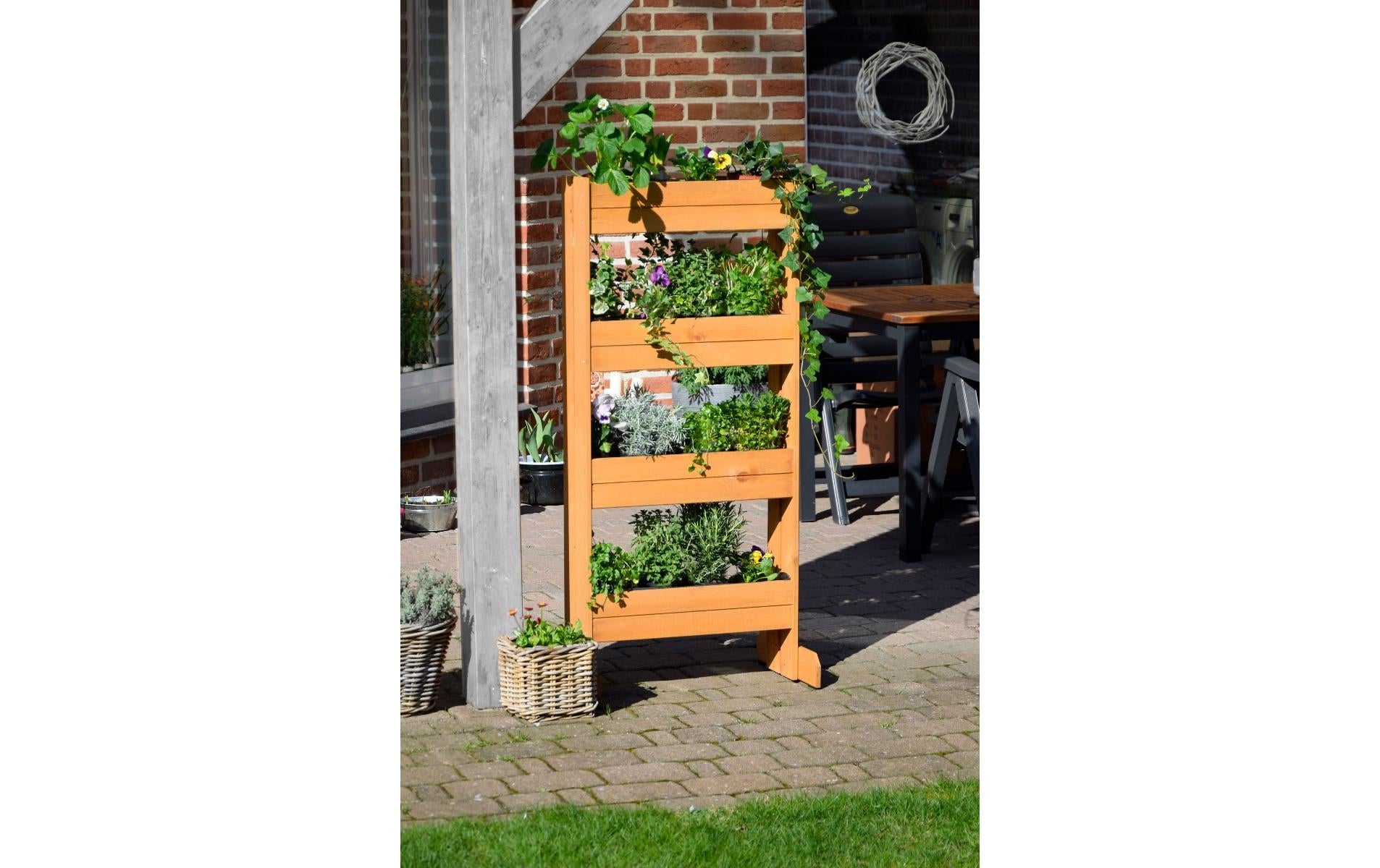 Dobar Pflanzbeet – 4 Sektionen – 55 × 125 × 40 cm – Kiefernholz & Kunststoff, Braun