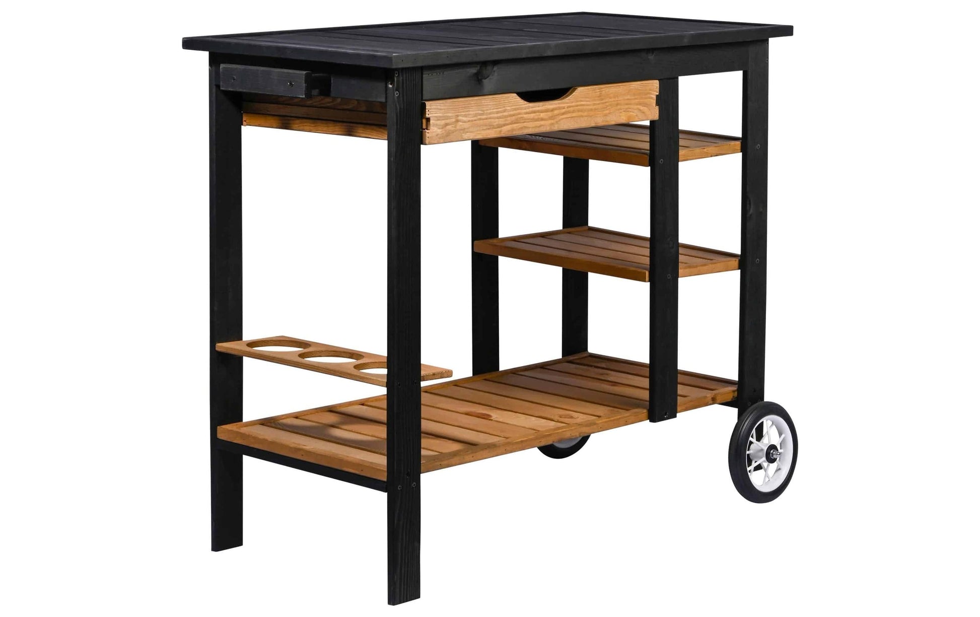 Dobar BBQ-Trolley – Schwarz, Braun – Pinienholz – Tisch 95 × 48 × 84 cm