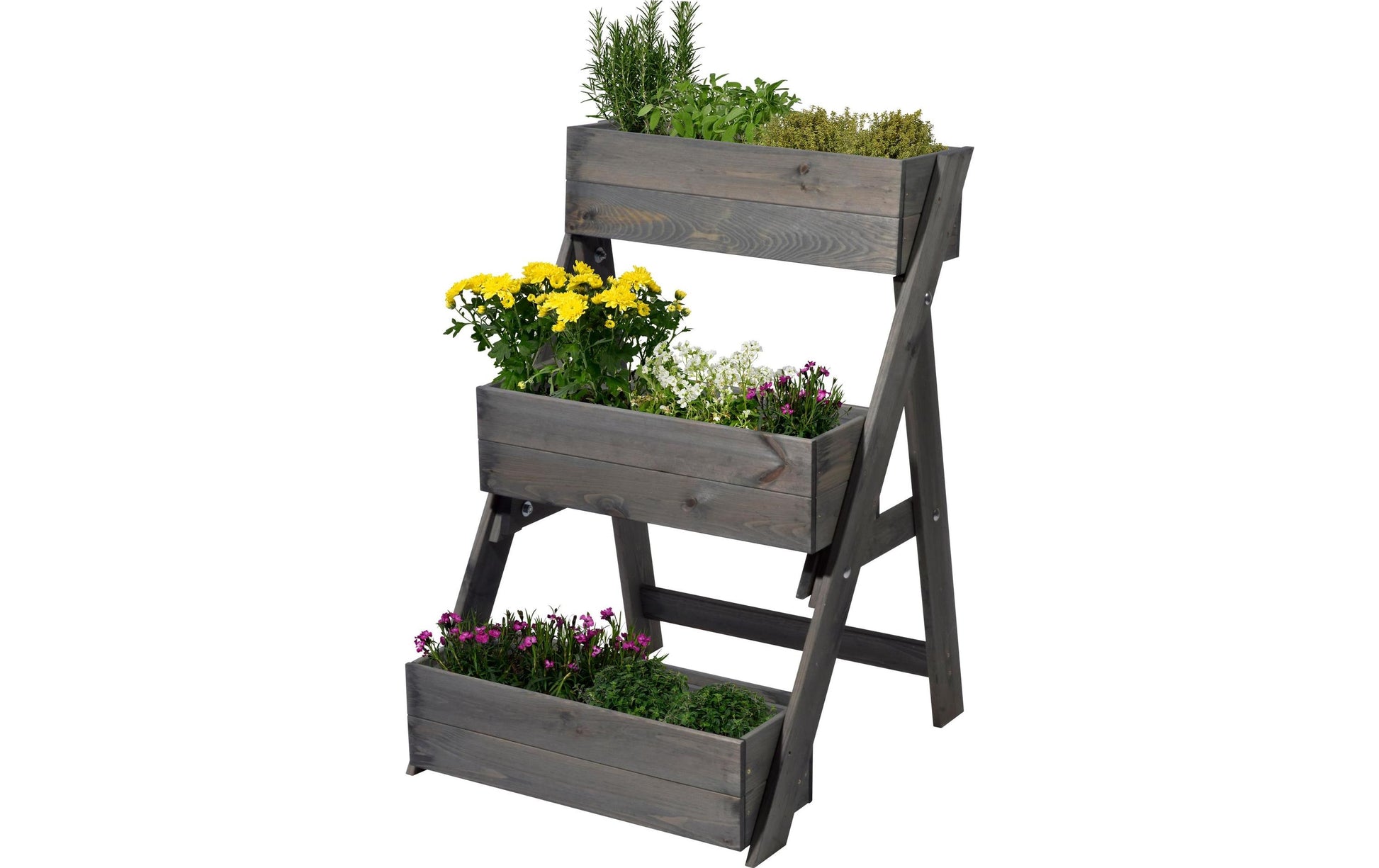 Dobar Hochbeet Pflanztreppe – 70 × 90 × 70 cm – Kiefernholz, Grau