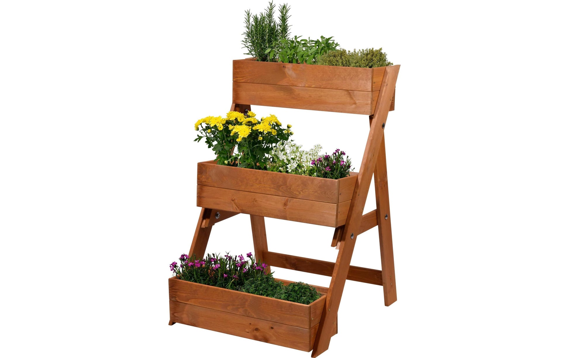 Dobar Hochbeet Pflanztreppe – 70 × 90 × 70 cm – Kiefernholz & Kunststoff, Braun