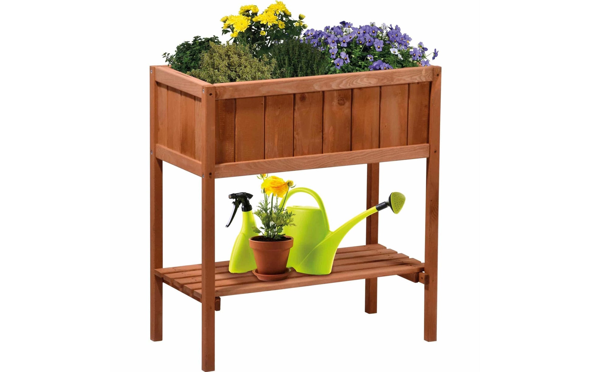 Dobar Hochbeet mit Ablage – 76 × 80 × 40 cm – Kiefernholz & Kunststoff, Braun