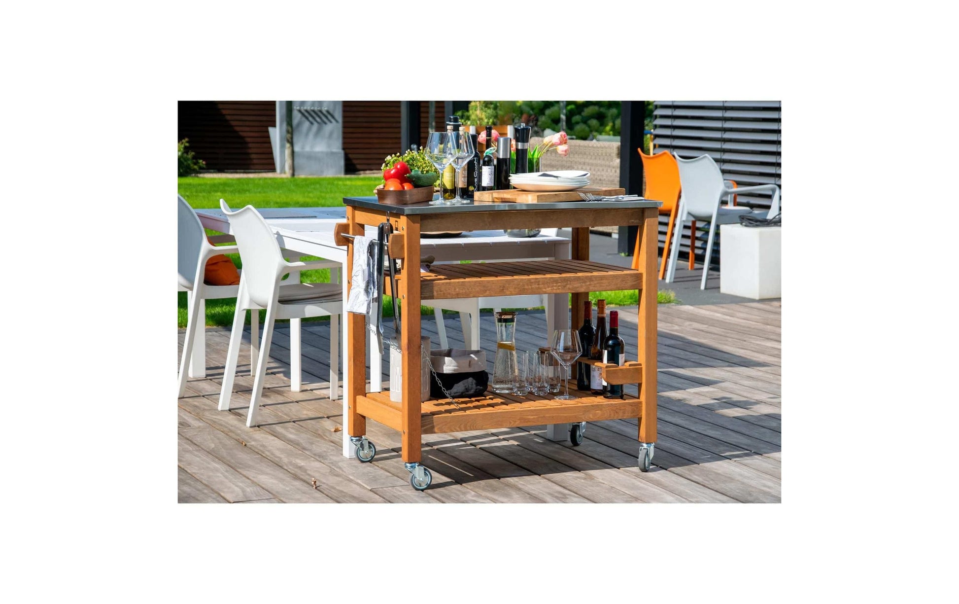 Dobar Beistellwagen 1-teilig – Braun – Pinienwald – Tisch 94 × 58 × 90 cm – für draussen