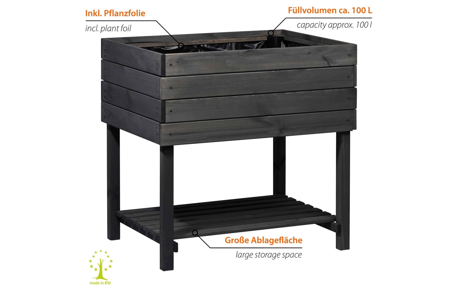Dobar Tischübertopf – 78 × 78 × 58 cm – Kiefernholz & Kunststoff, Anthrazit