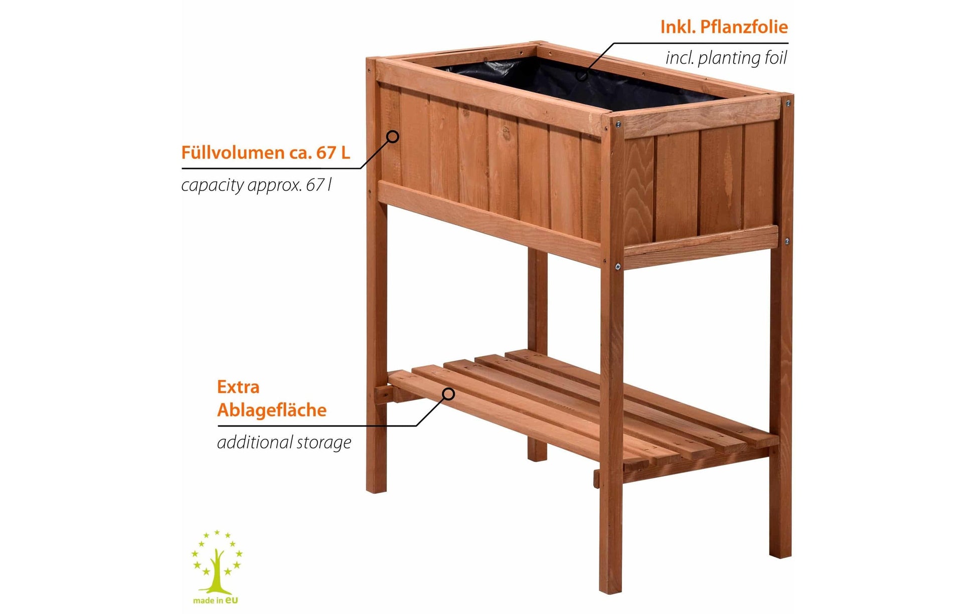 Dobar Hochbeet mit Ablage – 76 × 80 × 40 cm – Kiefernholz & Kunststoff, Braun