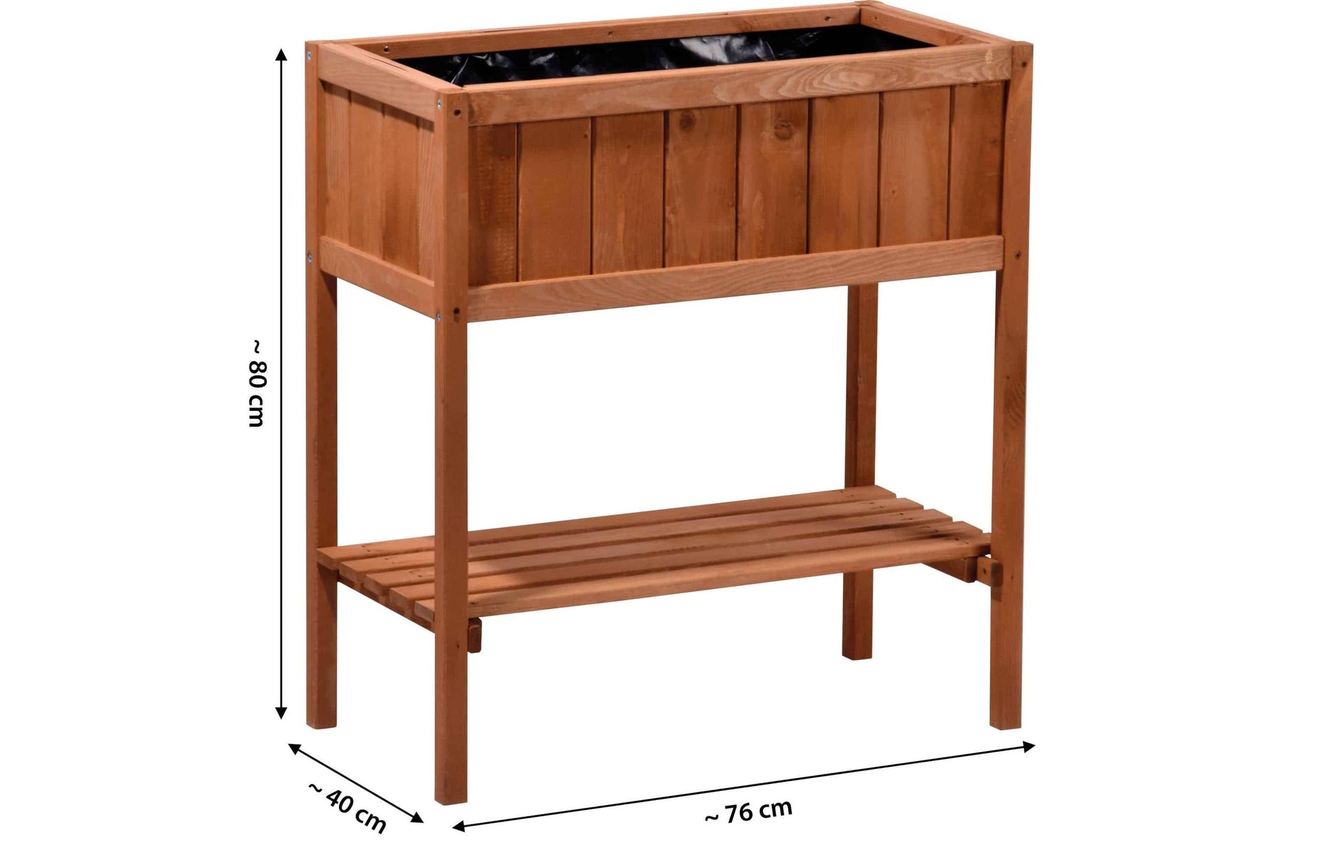 Dobar Hochbeet mit Ablage – 76 × 80 × 40 cm – Kiefernholz & Kunststoff, Braun