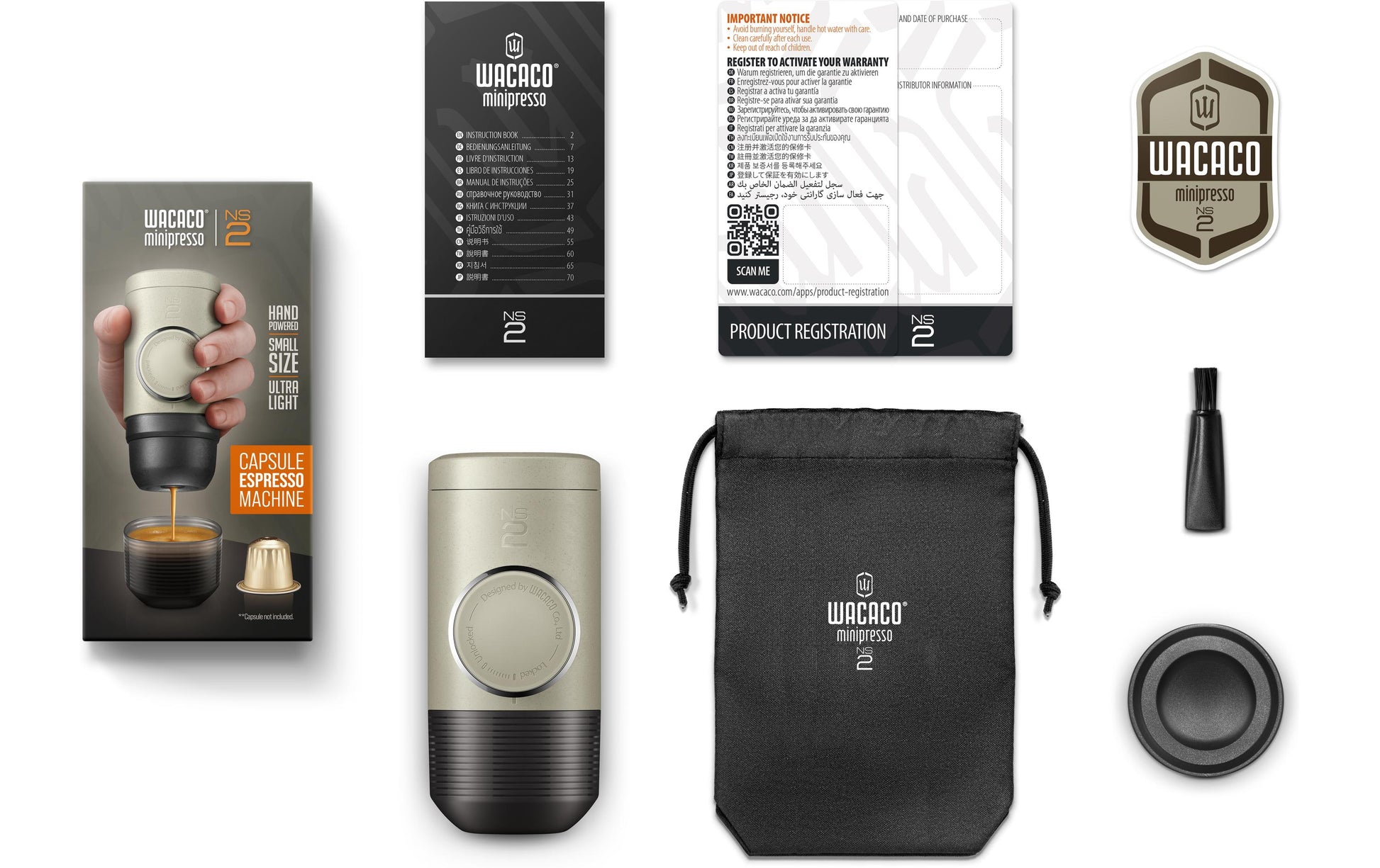 Wacaco Minipresso NS2 Kapselmaschine – für Nespresso, 0,1 l, beige