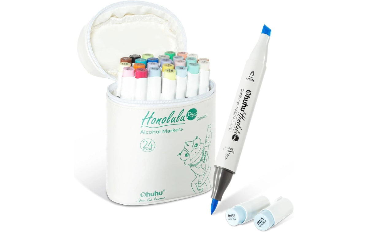 Ohuhu Honolulu Plus Permanentmarker – Doppeltspitze – Mehrfarbig – 24er-Set – Für Kunststoff