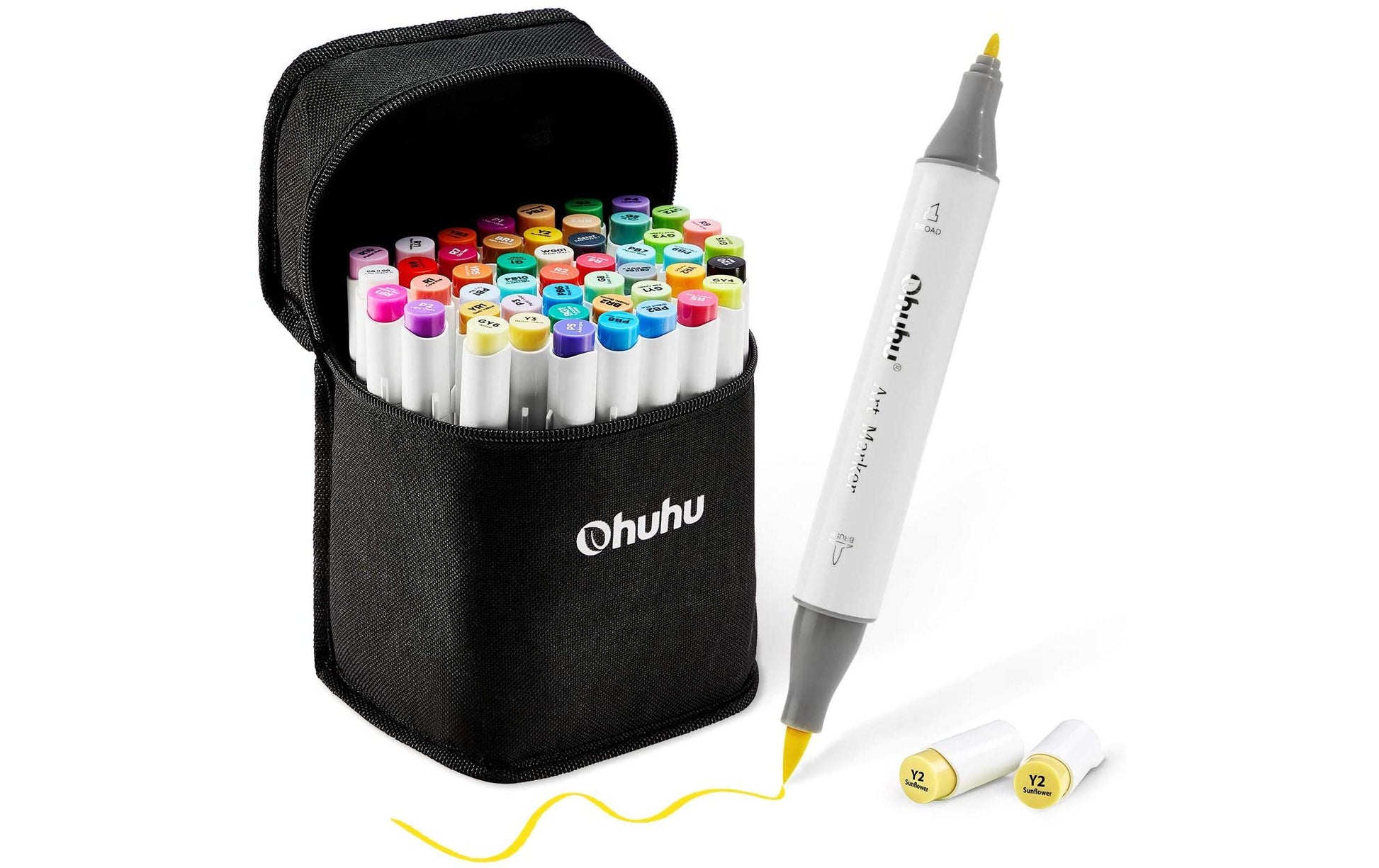 Ohuhu Honolulu B Permanentmarker – Doppeltspitze B/F – Mehrfarbig, 48er-Set – für Kunststoff