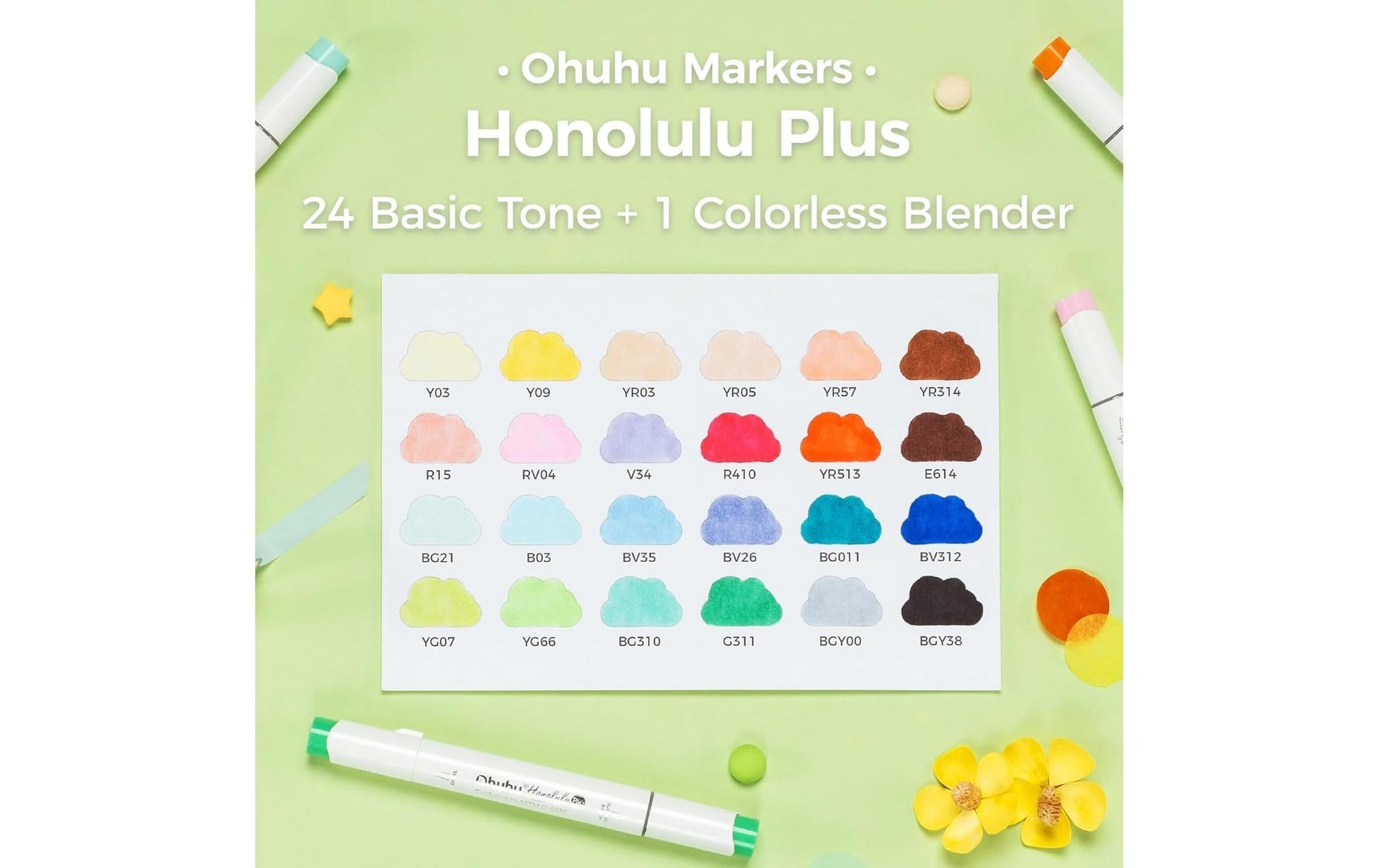 Ohuhu Honolulu Plus Permanentmarker – Doppeltspitze – Mehrfarbig – 24er-Set – Für Kunststoff