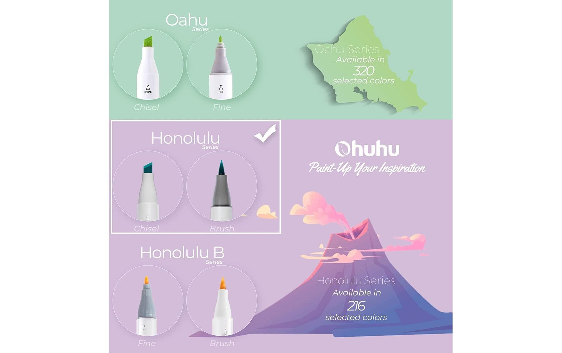 Ohuhu Honolulu Permanentmarker – Doppeltspitze – Pastell, 48er-Set