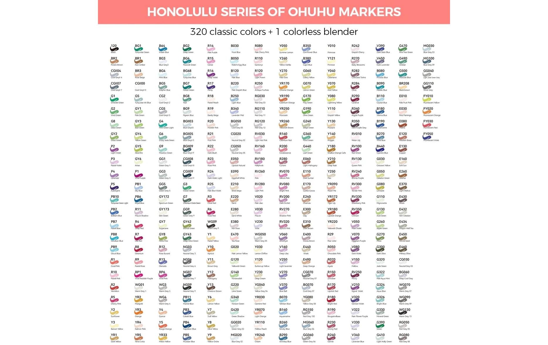 Ohuhu Honolulu Permanentmarker – Doppeltspitze – Mehrfarbig, 320er-Set – Für Kunststoff