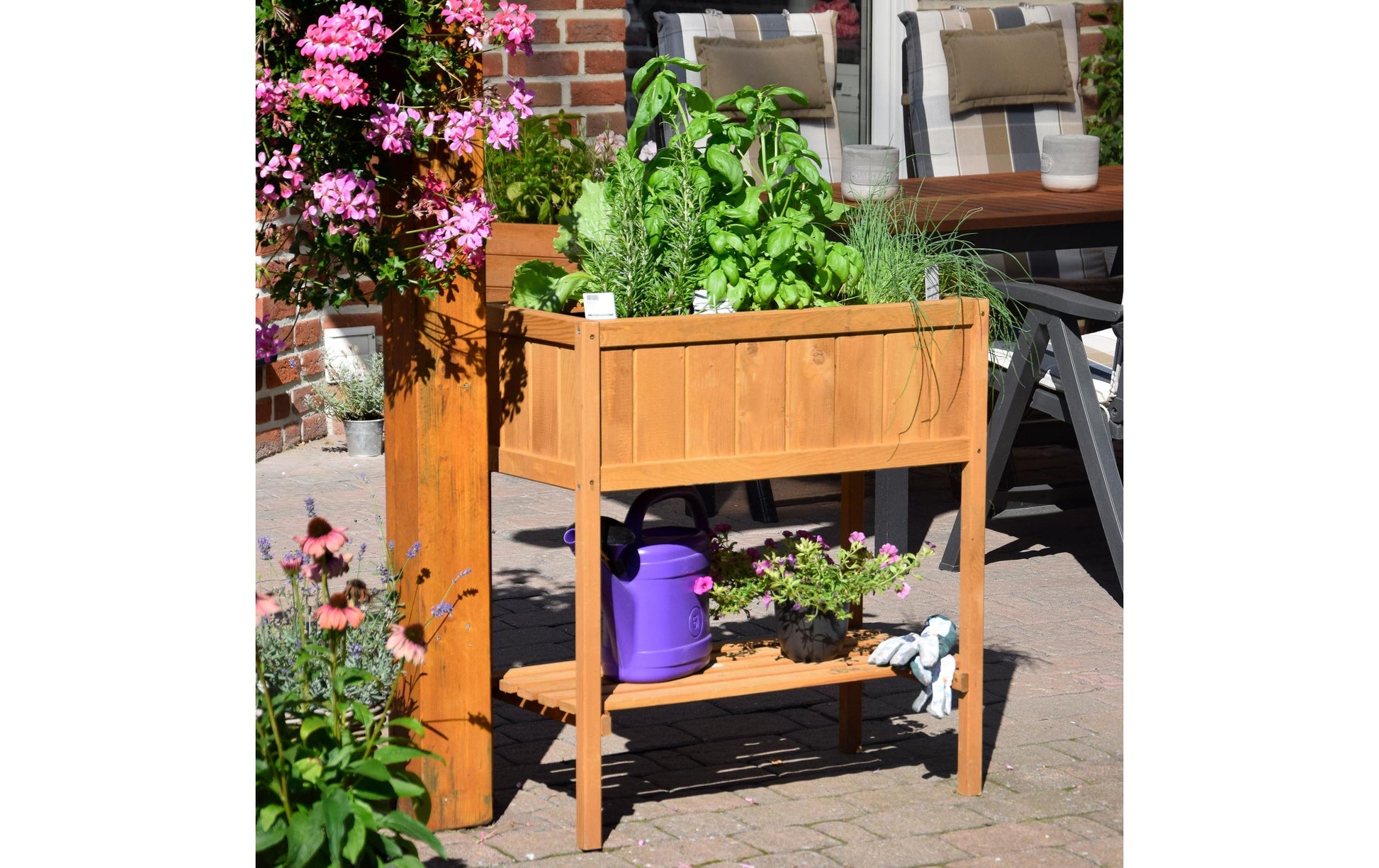 Dobar Hochbeet mit Ablage – 76 × 80 × 40 cm – Kiefernholz & Kunststoff, Braun