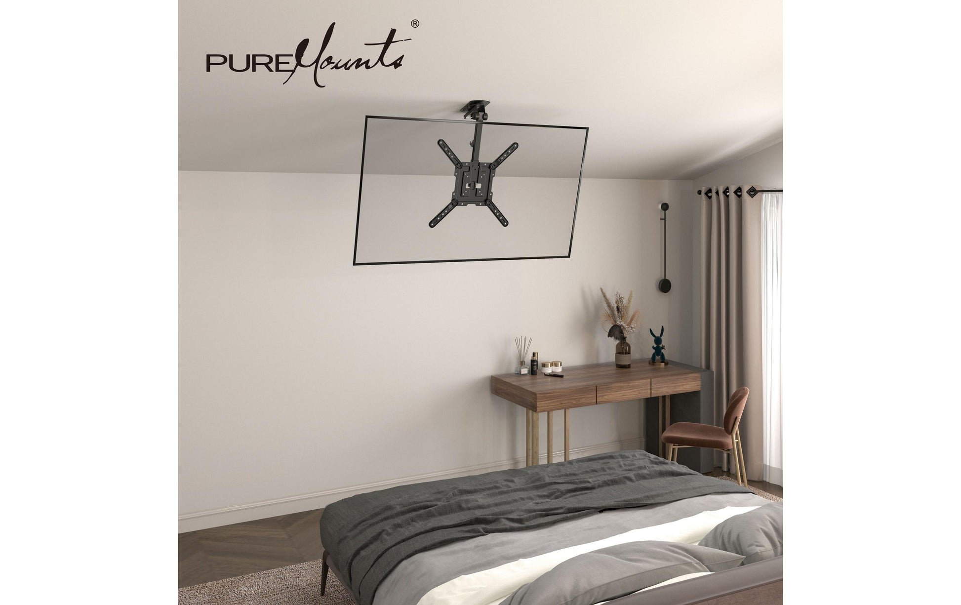 Puremounts Premium Deckenhalterung, bis 55", VESA 100x200, bis 20 kg, schwarz