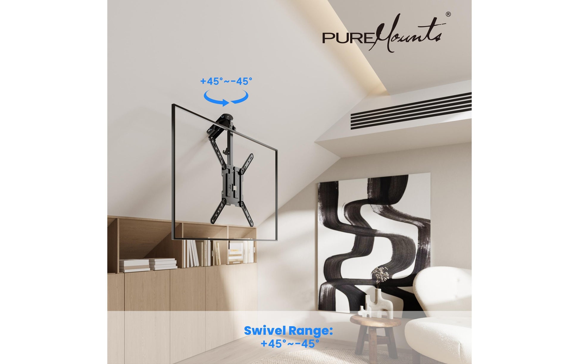 Puremounts Premium Deckenhalterung, bis 55", VESA 100x200, bis 20 kg, schwarz