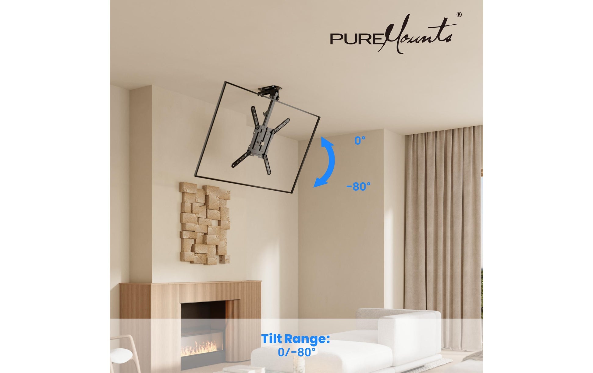 Puremounts Premium Deckenhalterung, bis 55", VESA 100x200, bis 20 kg, schwarz