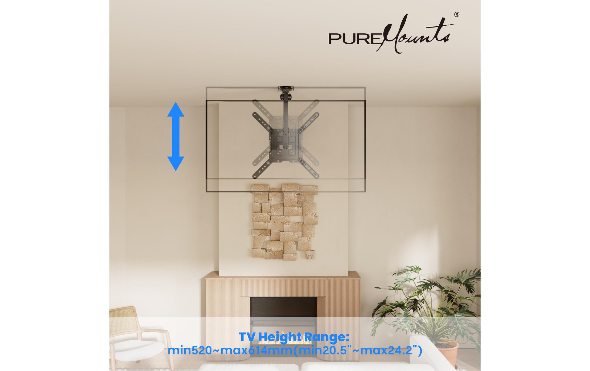 Puremounts Premium Deckenhalterung, bis 55", VESA 100x200, bis 20 kg, schwarz