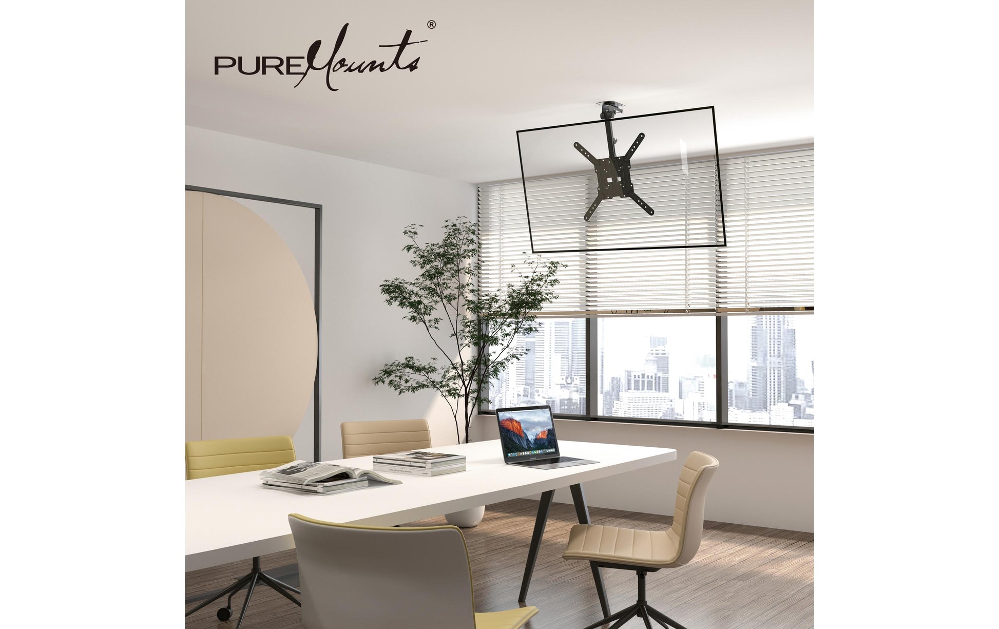 Puremounts Premium Deckenhalterung, bis 55", VESA 100x200, bis 20 kg, schwarz