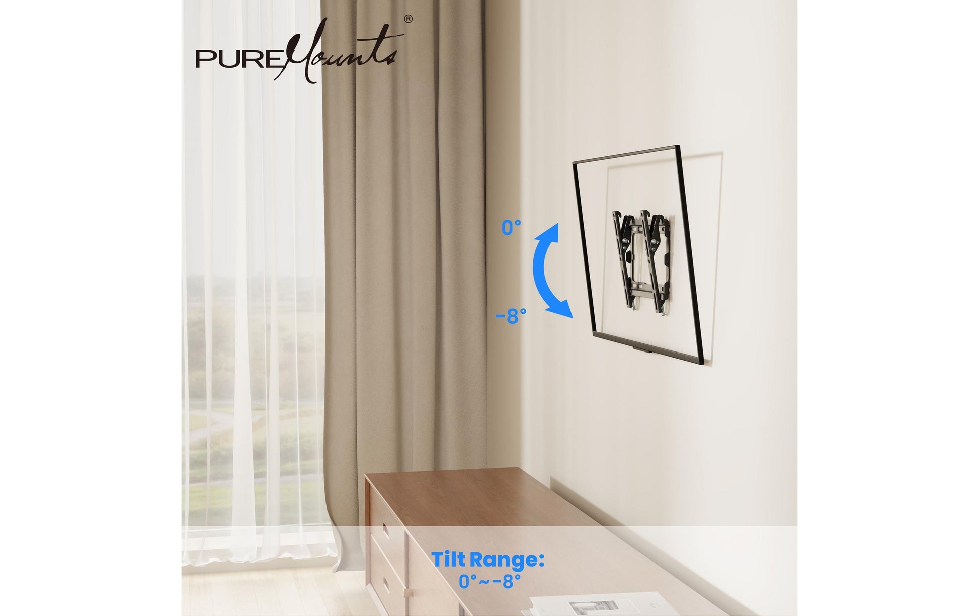 Puremounts Wandhalterung - Neigbar - 43" - VESA 200x200 - bis 45 kg - Schwarz