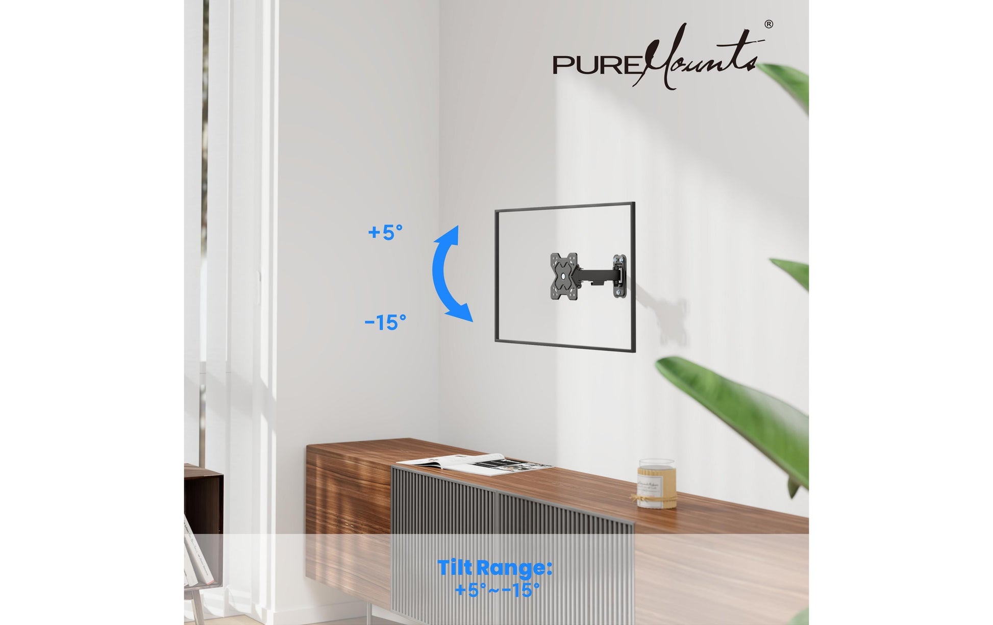 Puremounts Wandhalterung – Vollbeweglich – 20" – VESA 75×75 – bis 20 kg – Schwarz