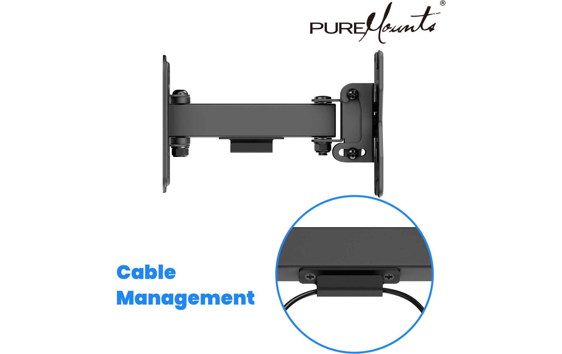 Puremounts Wandhalterung – Vollbeweglich – 20" – VESA 75×75 – bis 20 kg – Schwarz