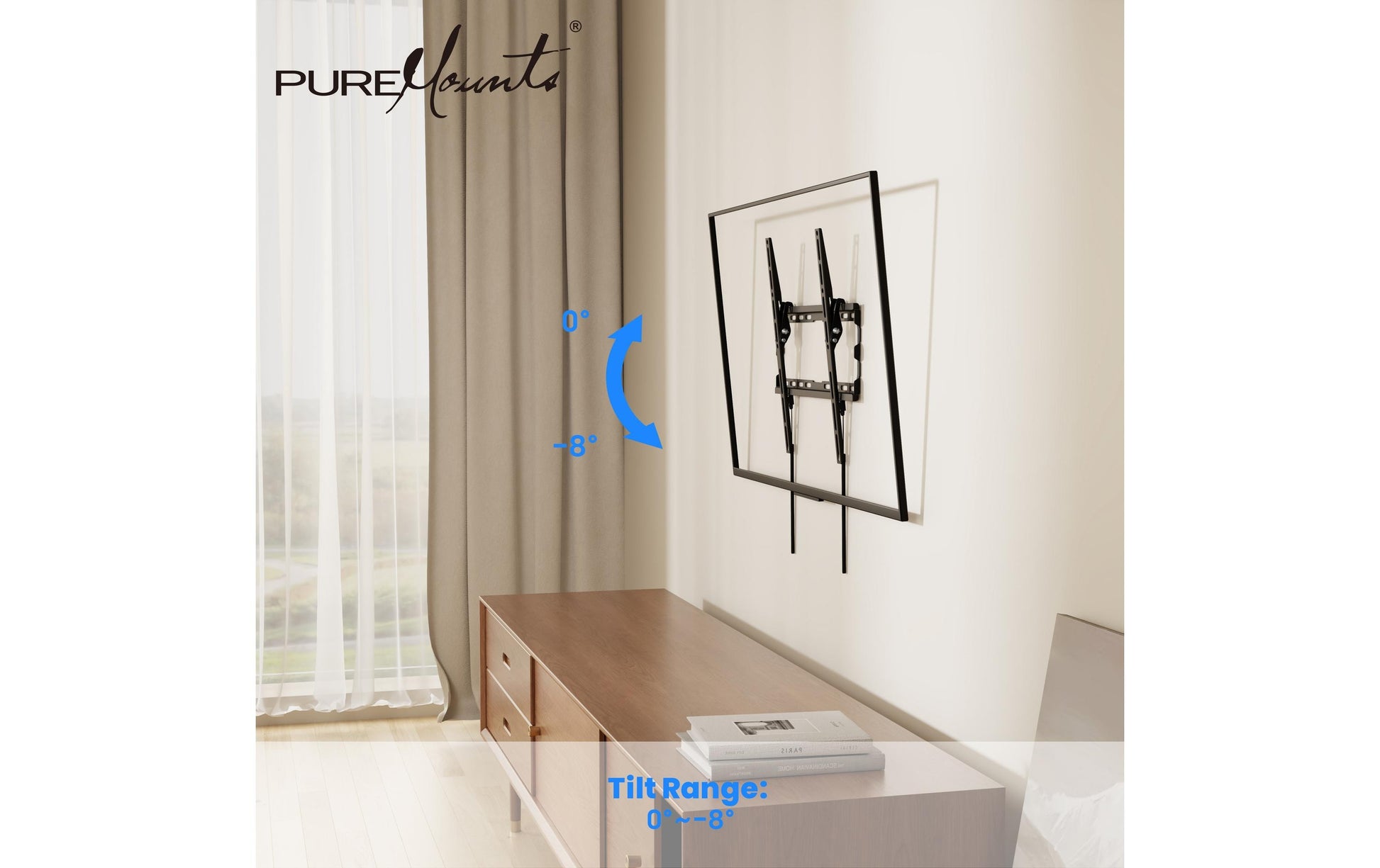 PureMounts Wandhalterung – Neigbar – VESA 300×300 – bis 45 kg – Schwarz