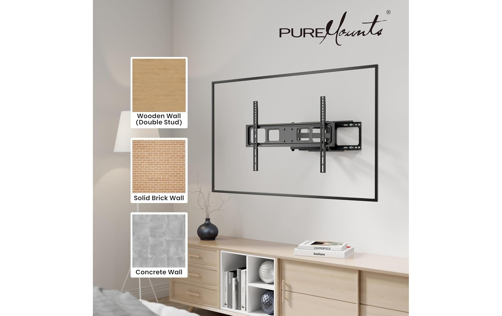 Puremounts Wandhalterung, neigbar, für 40", VESA 200×200, bis 40 kg, schwarz