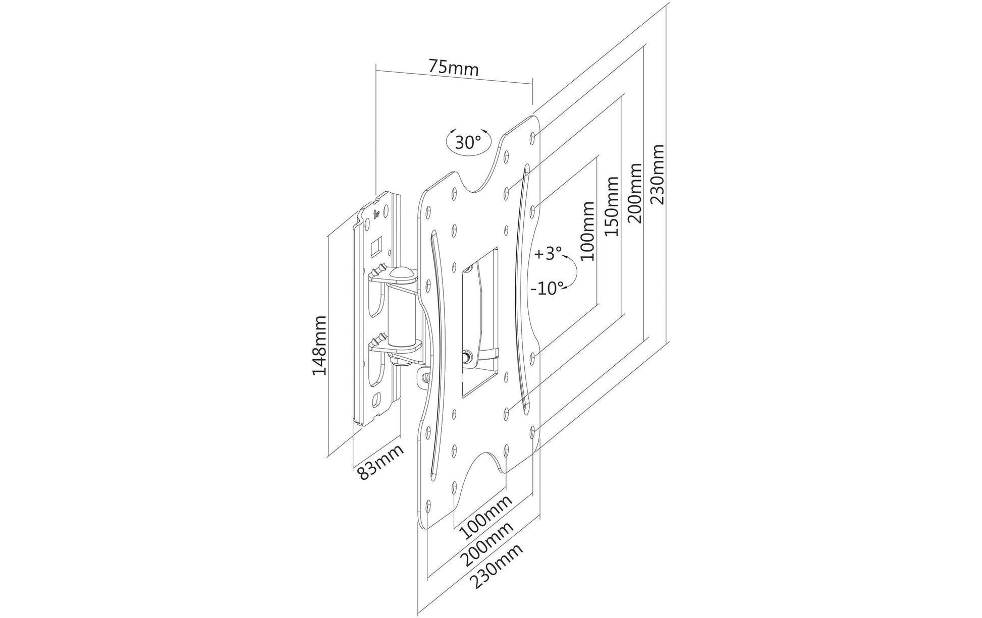 PureMounts – Wandhalterung, neigbar, für 37", VESA 100×100, bis 30 kg, weiss