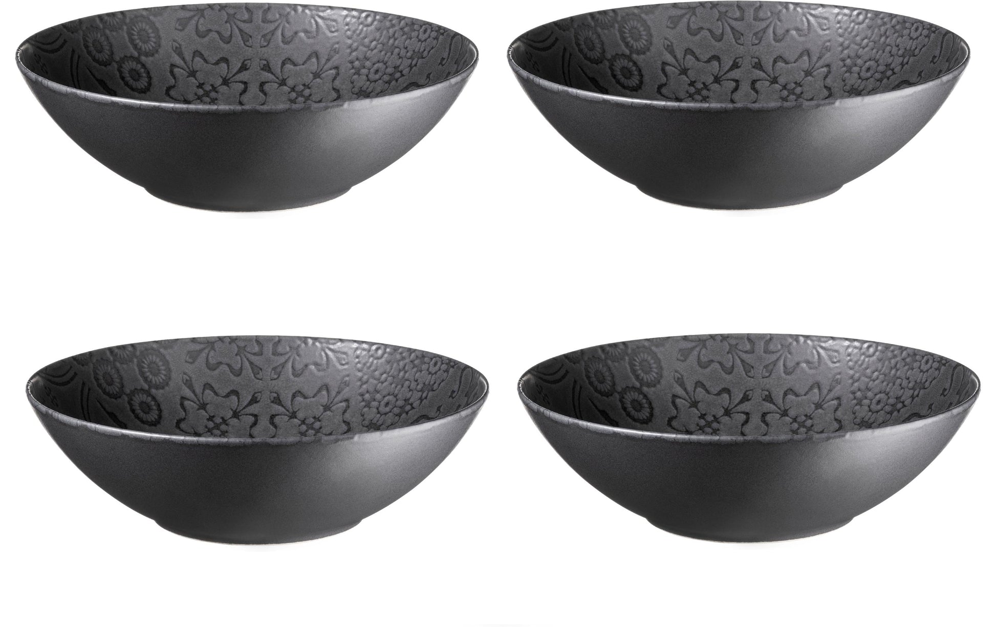 Mäser Schüssel Tiles – 4er Set, Ø 24 cm, Keramik, Schwarz, spülmaschinenfest, mikrowellengeeignet