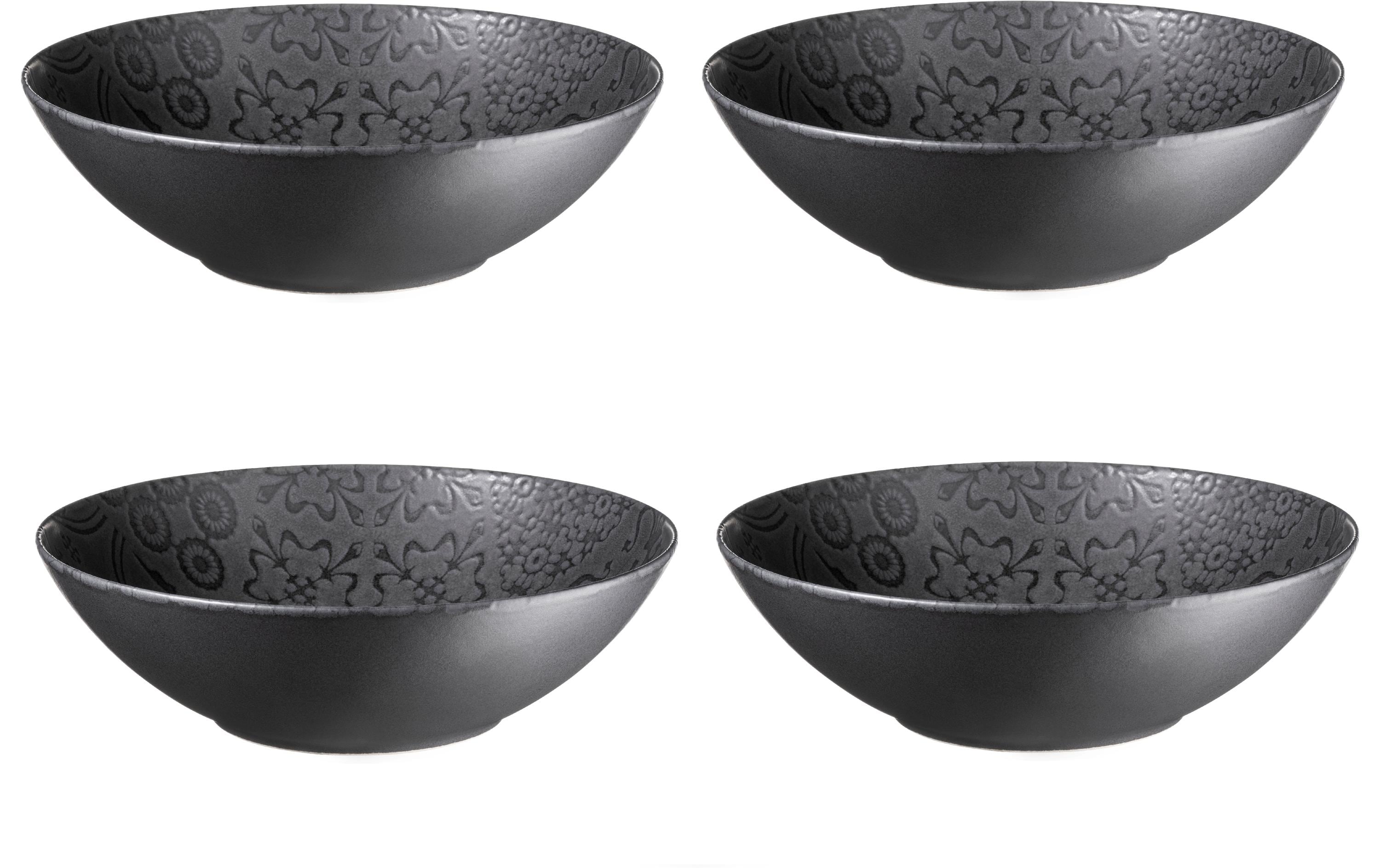 Mäser Schüssel Tiles – 4er Set, Ø 24 cm, Keramik, Schwarz, spülmaschinenfest, mikrowellengeeignet