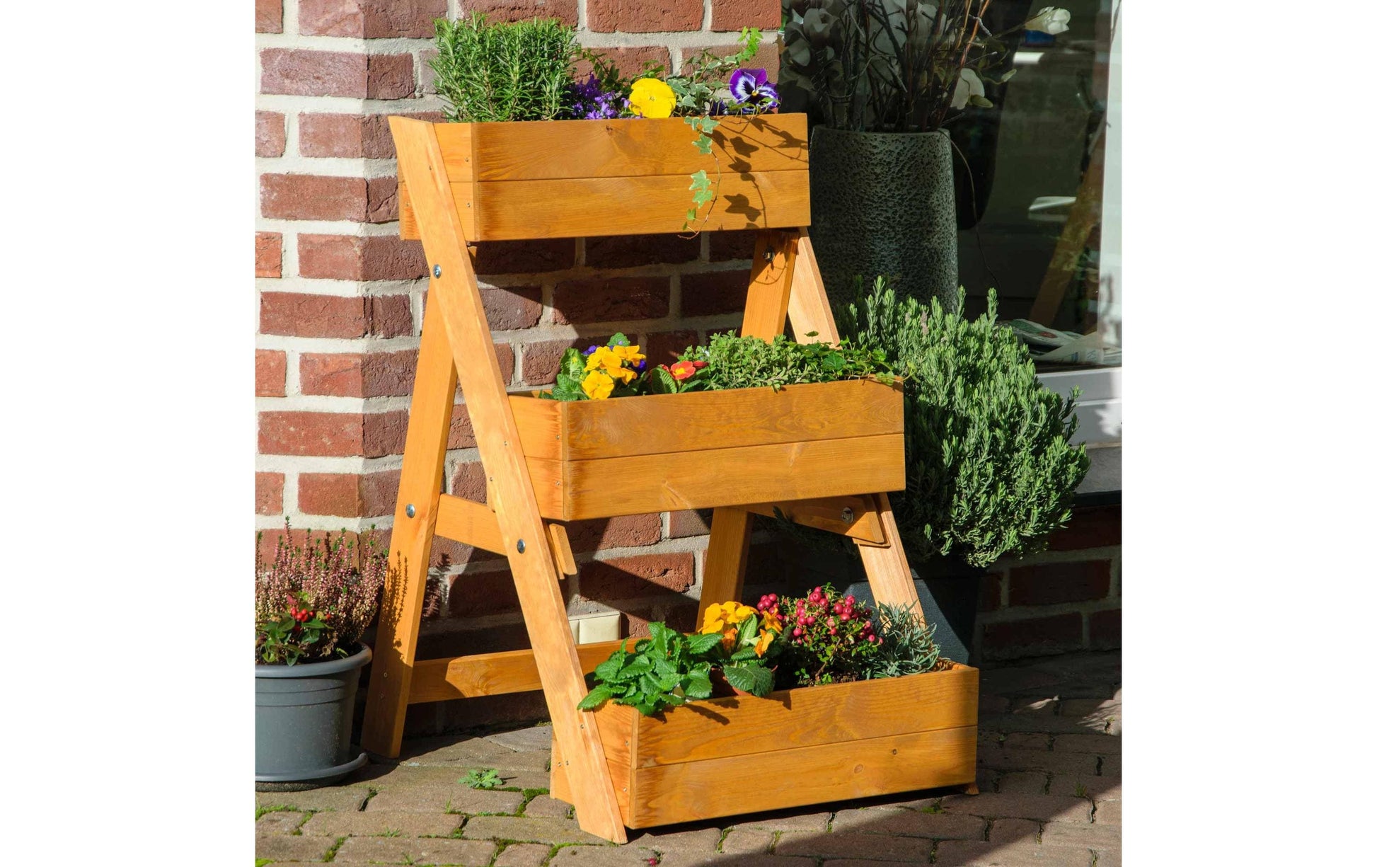 Dobar Hochbeet Pflanztreppe – 70 × 90 × 70 cm – Kiefernholz & Kunststoff, Braun