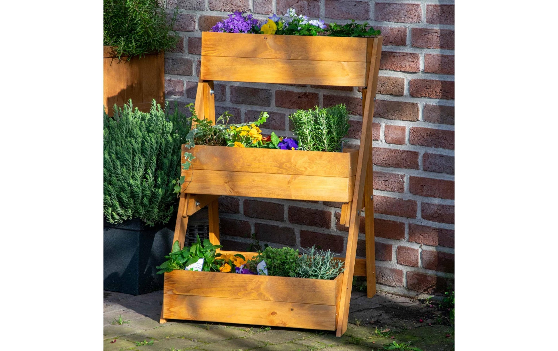 Dobar Hochbeet Pflanztreppe – 70 × 90 × 70 cm – Kiefernholz & Kunststoff, Braun