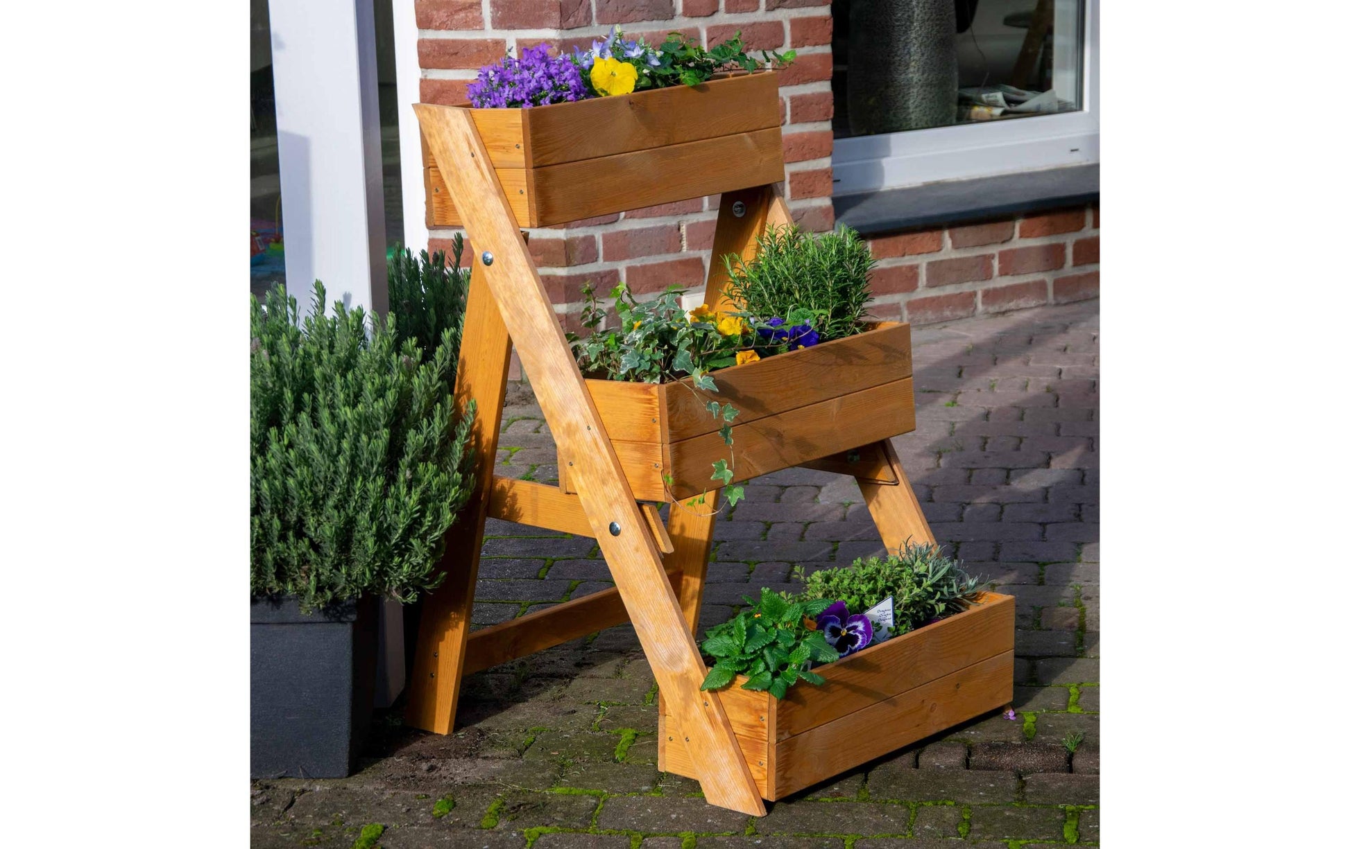 Dobar Hochbeet Pflanztreppe – 70 × 90 × 70 cm – Kiefernholz & Kunststoff, Braun