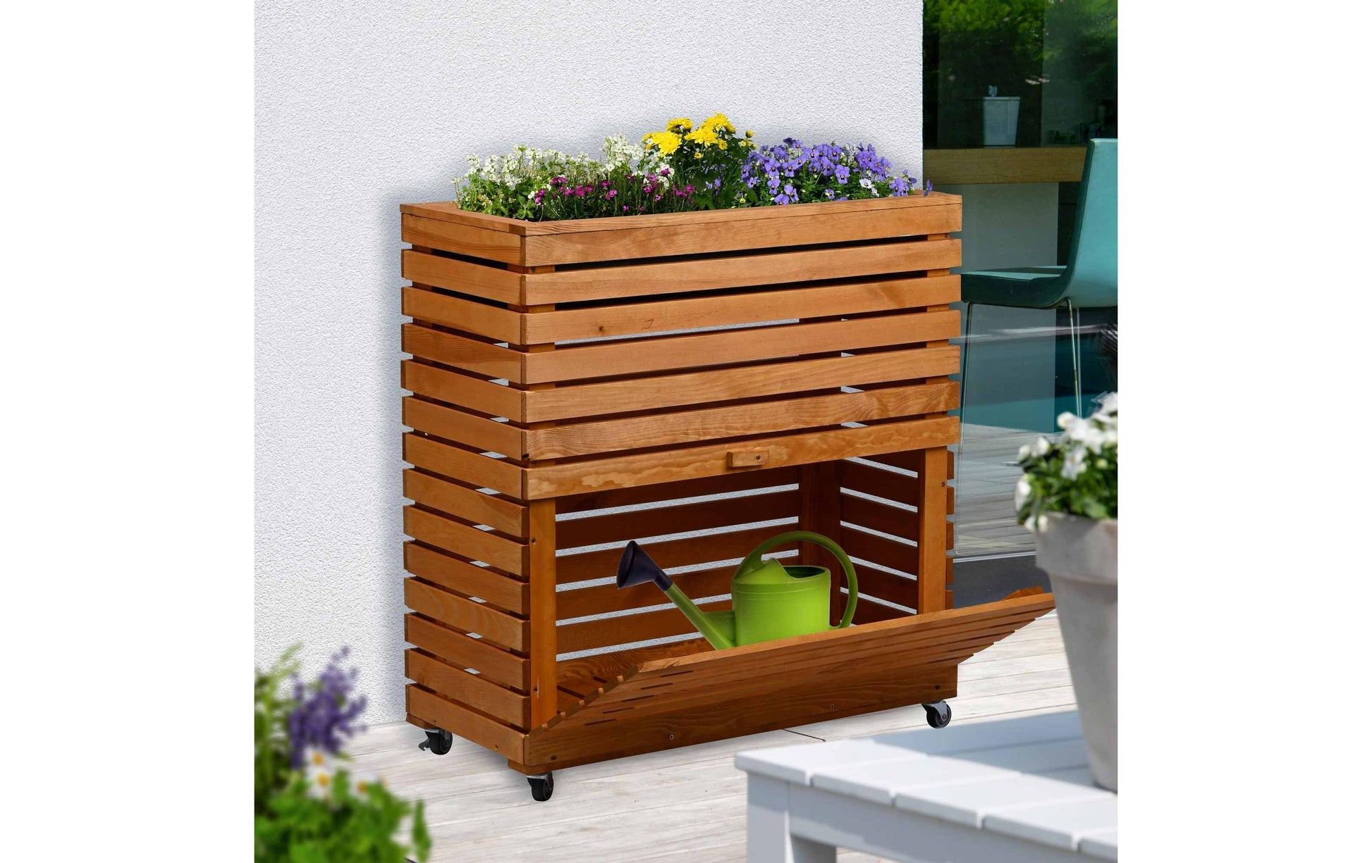 Dobar Rolla Pflanzgefäss – 72 × 78 × 32,5 cm – Kiefernholz & Kunststoff, Braun