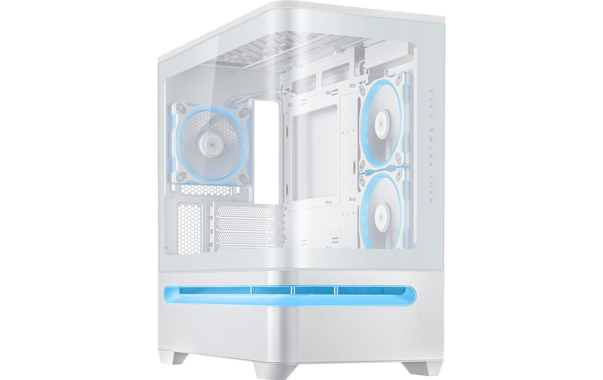 ASUS AP202 PRIME TG – PC-Gehäuse – Mid-Tower – mATX/Mini-ITX, 6× Lüfterplätze, Weiss, Sichtfenster