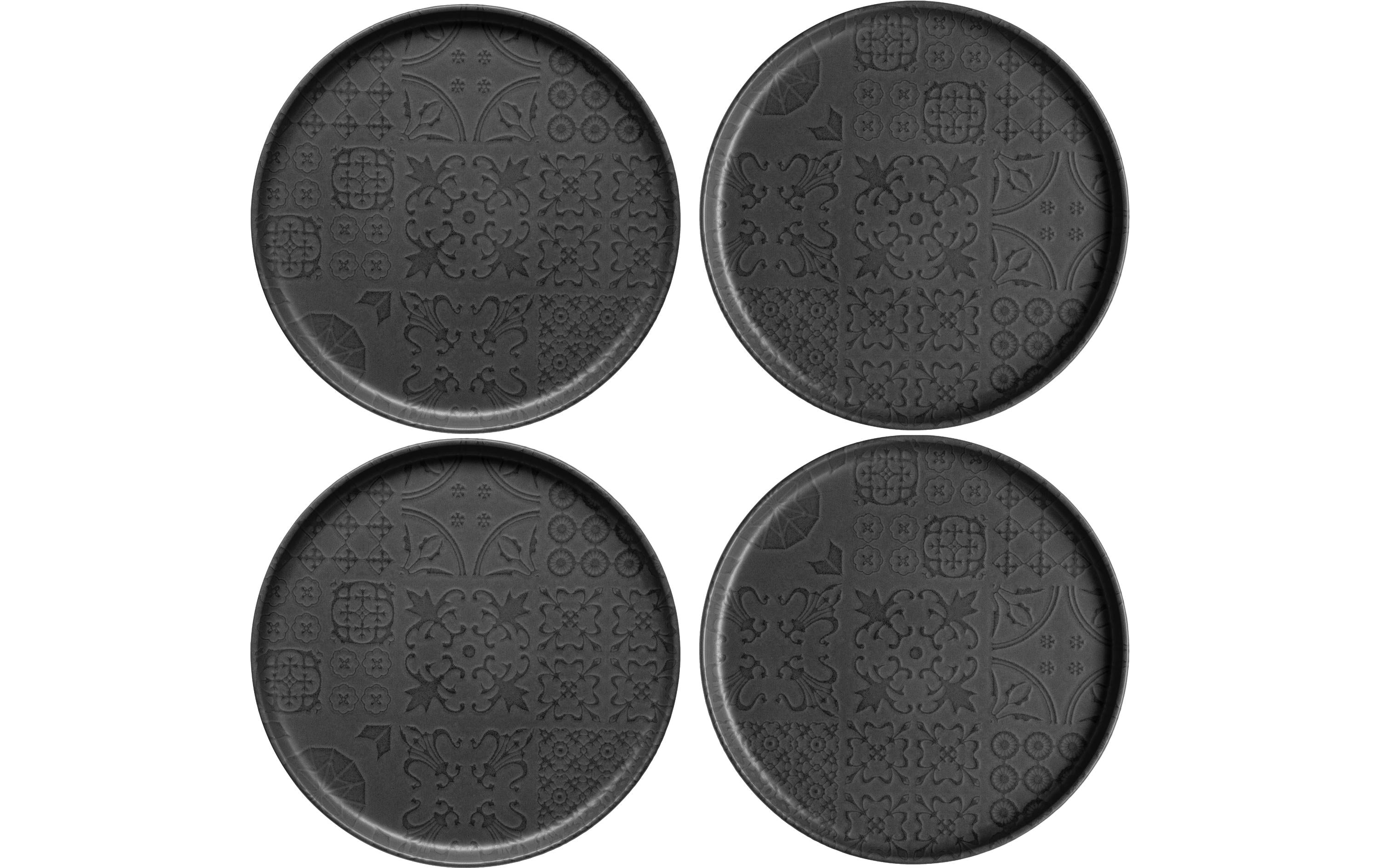 Mäser Speiseteller Tiles UNO – 4er Set, Ø 28 cm, Steinzeug, Schwarz, spülmaschinenfest, mikrowellengeeignet