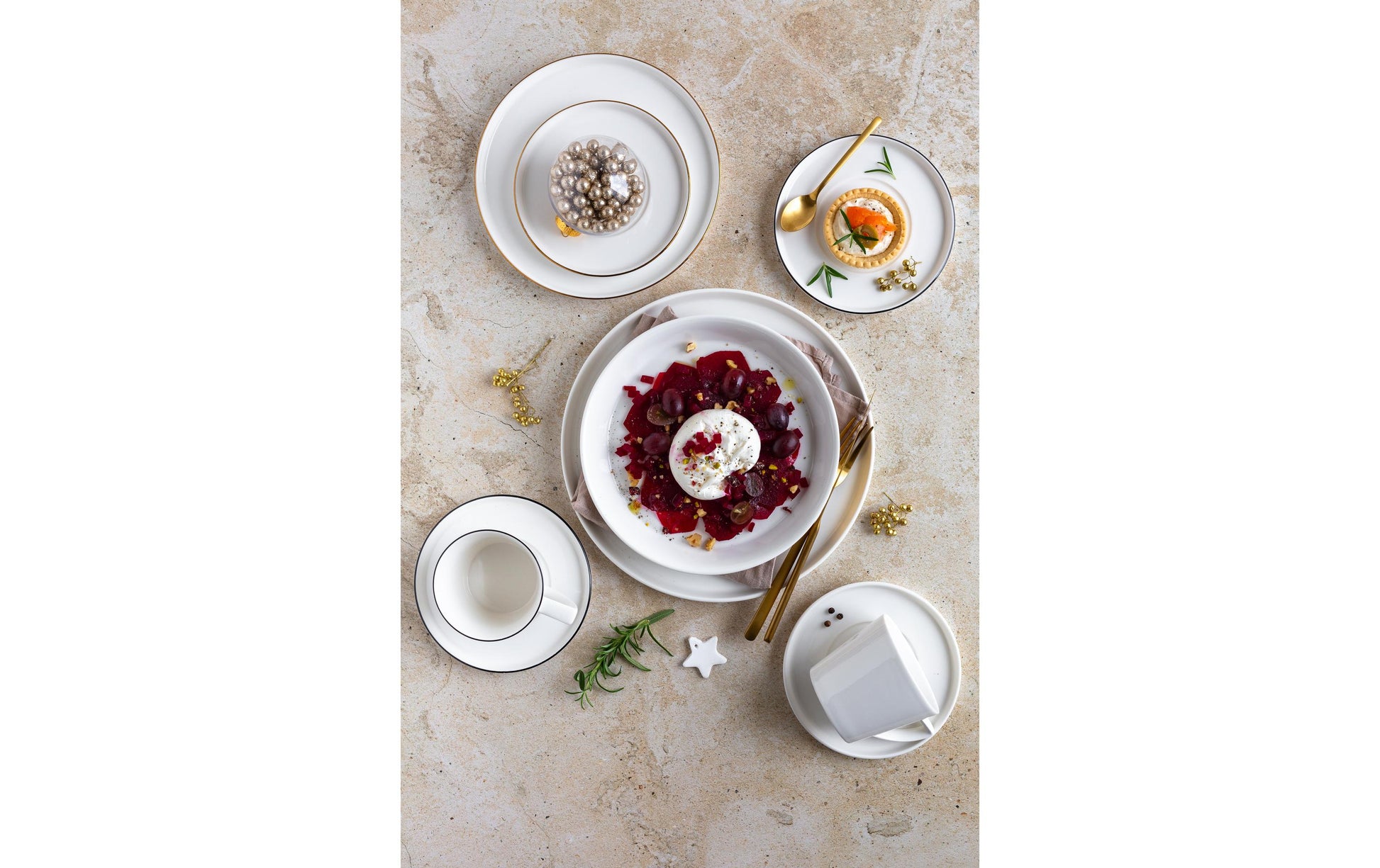 Mäser Tafelservice SITA – 12-teiliges Set, Porzellan, weiss, spülmaschinenfest, mikrowellengeeignet