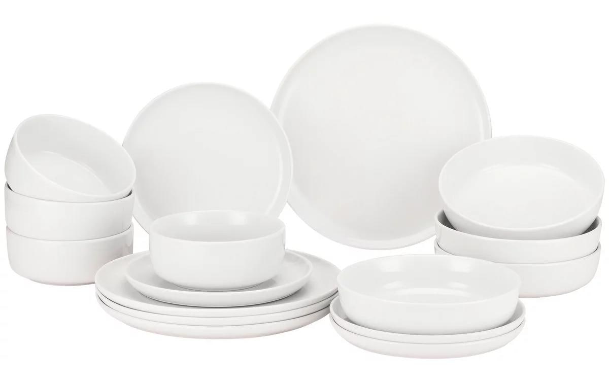 Mäser Tafelservice NAVINA – 16-teilig, Porzellan, Weiss, spülmaschinenfest