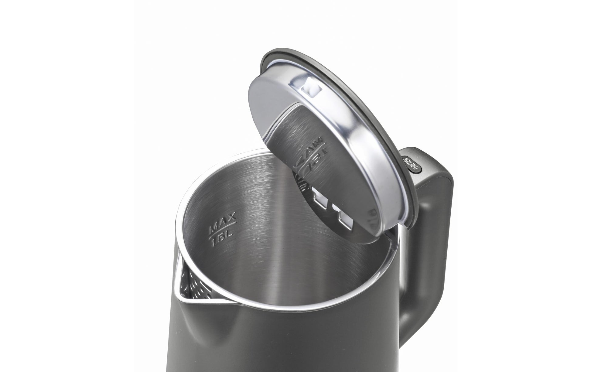 Furber Wasserkocher – 1,5 l, Edelstahl/Kunststoff, Temperaturwahl, Warmhaltefunktion, 1800 W, Grau, 360°-Sockel