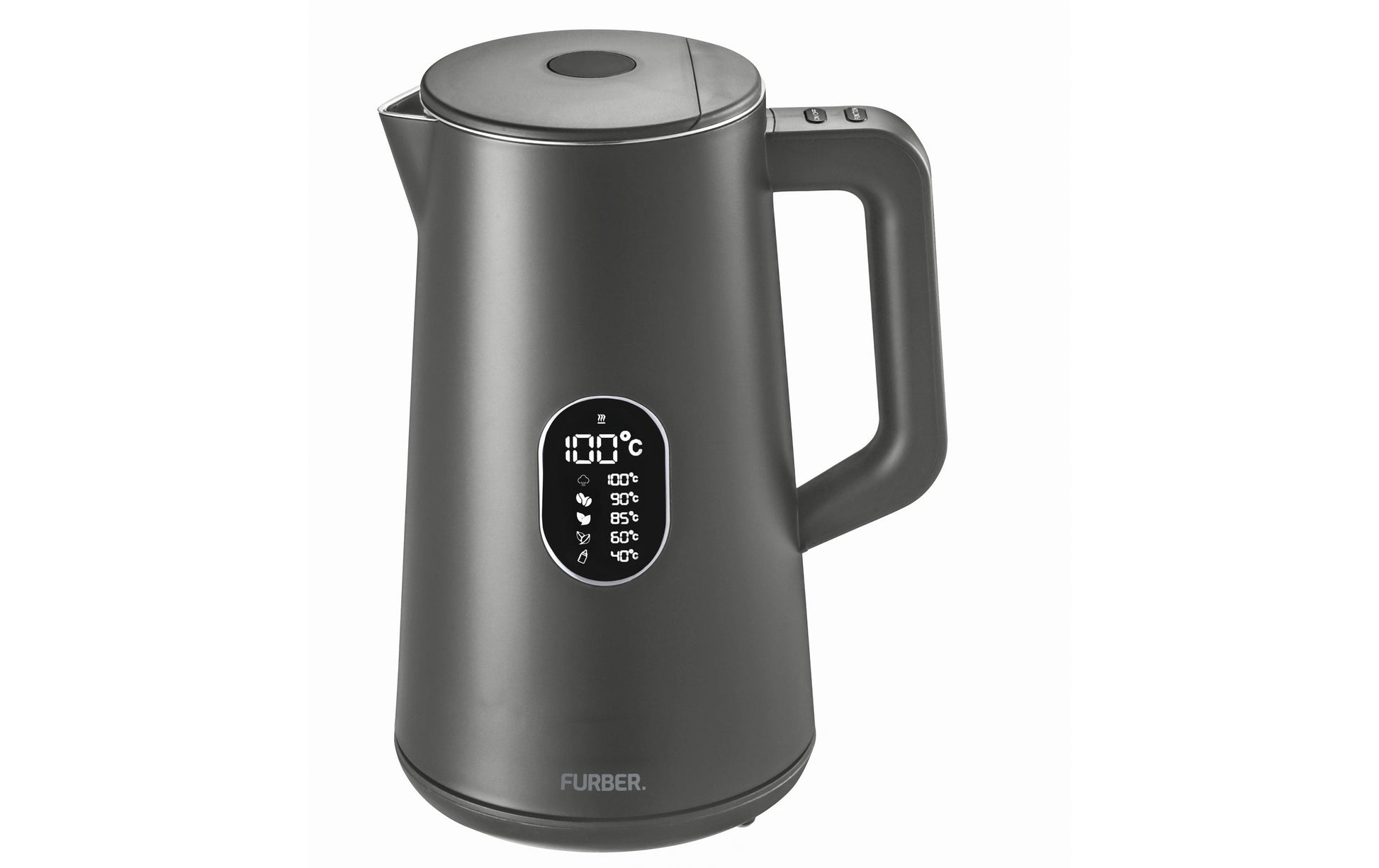Furber Wasserkocher – 1,5 l, Edelstahl/Kunststoff, Temperaturwahl, Warmhaltefunktion, 1800 W, Grau, 360°-Sockel