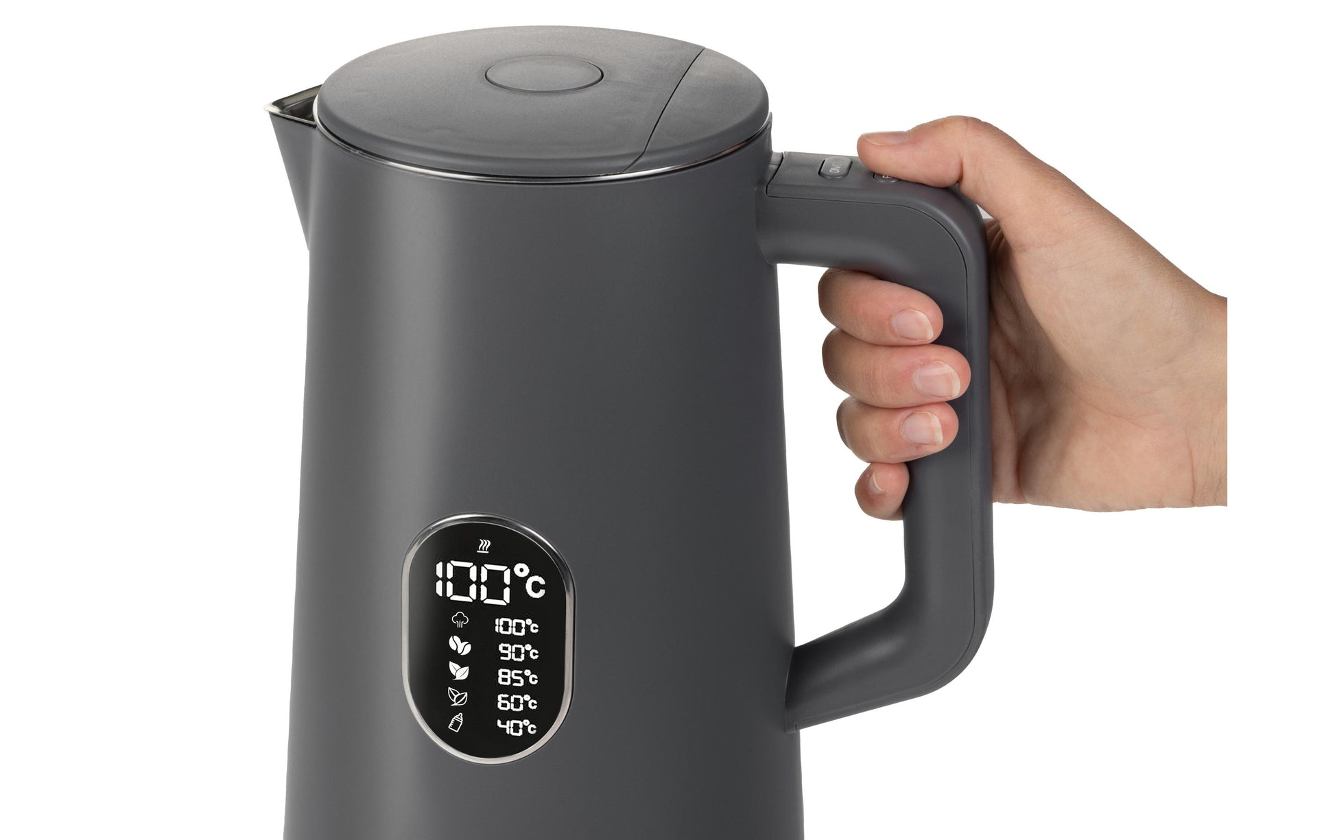 Furber Wasserkocher – 1,5 l, Edelstahl/Kunststoff, Temperaturwahl, Warmhaltefunktion, 1800 W, Grau, 360°-Sockel